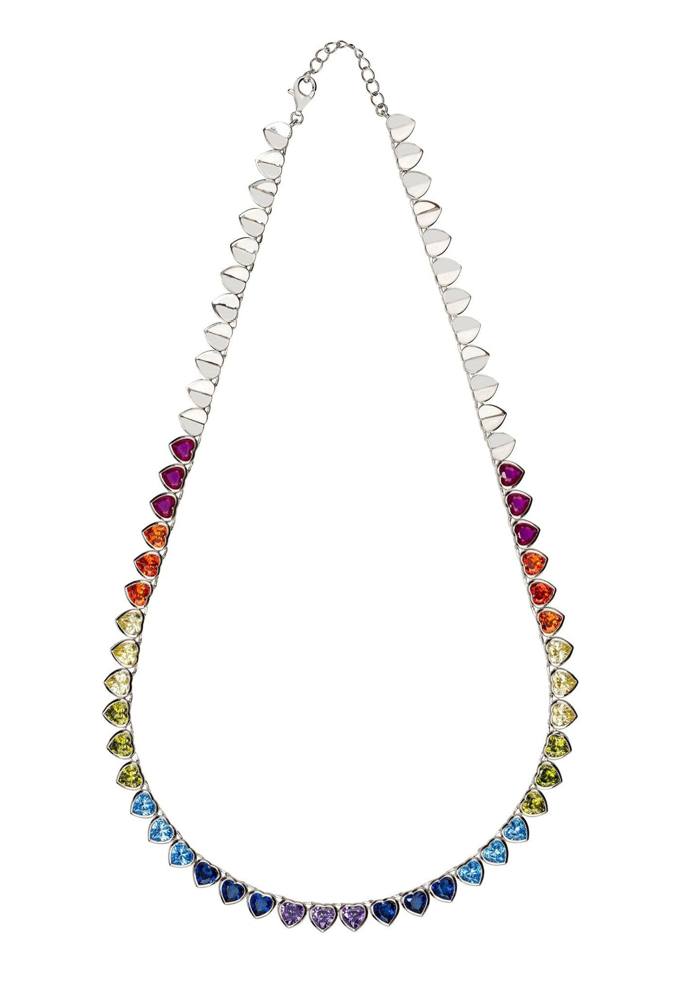 Heart Garland Rainbow Gemstone Necklace Silver - LATELITA Necklaces