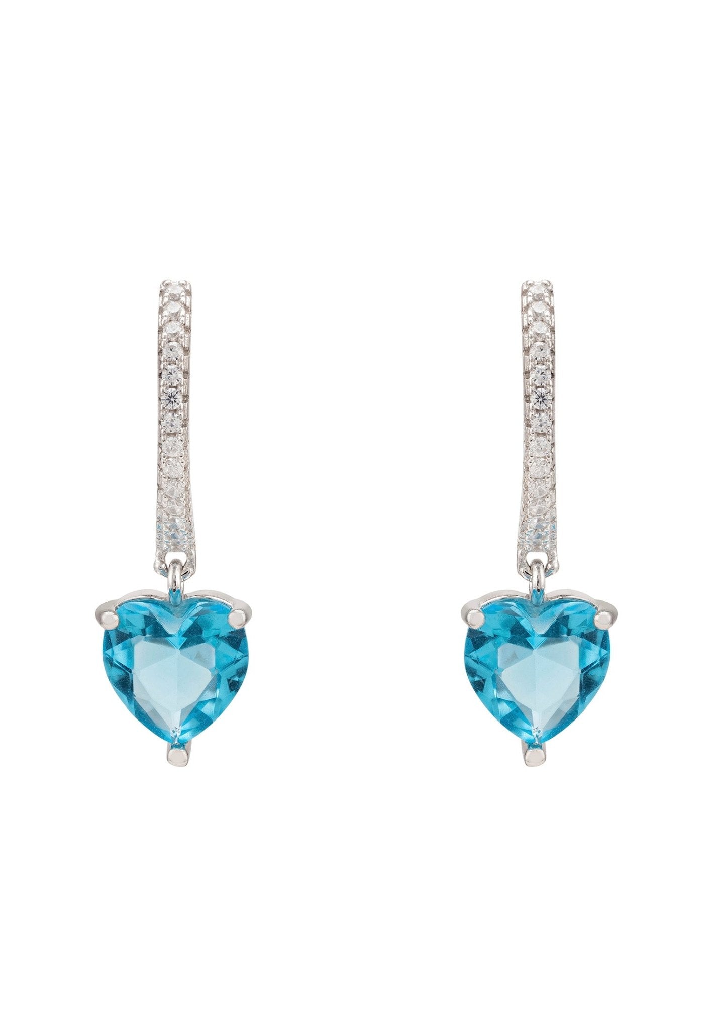 Heart Huggie Hoop Earrings Silver Blue Topaz - LATELITA Earrings