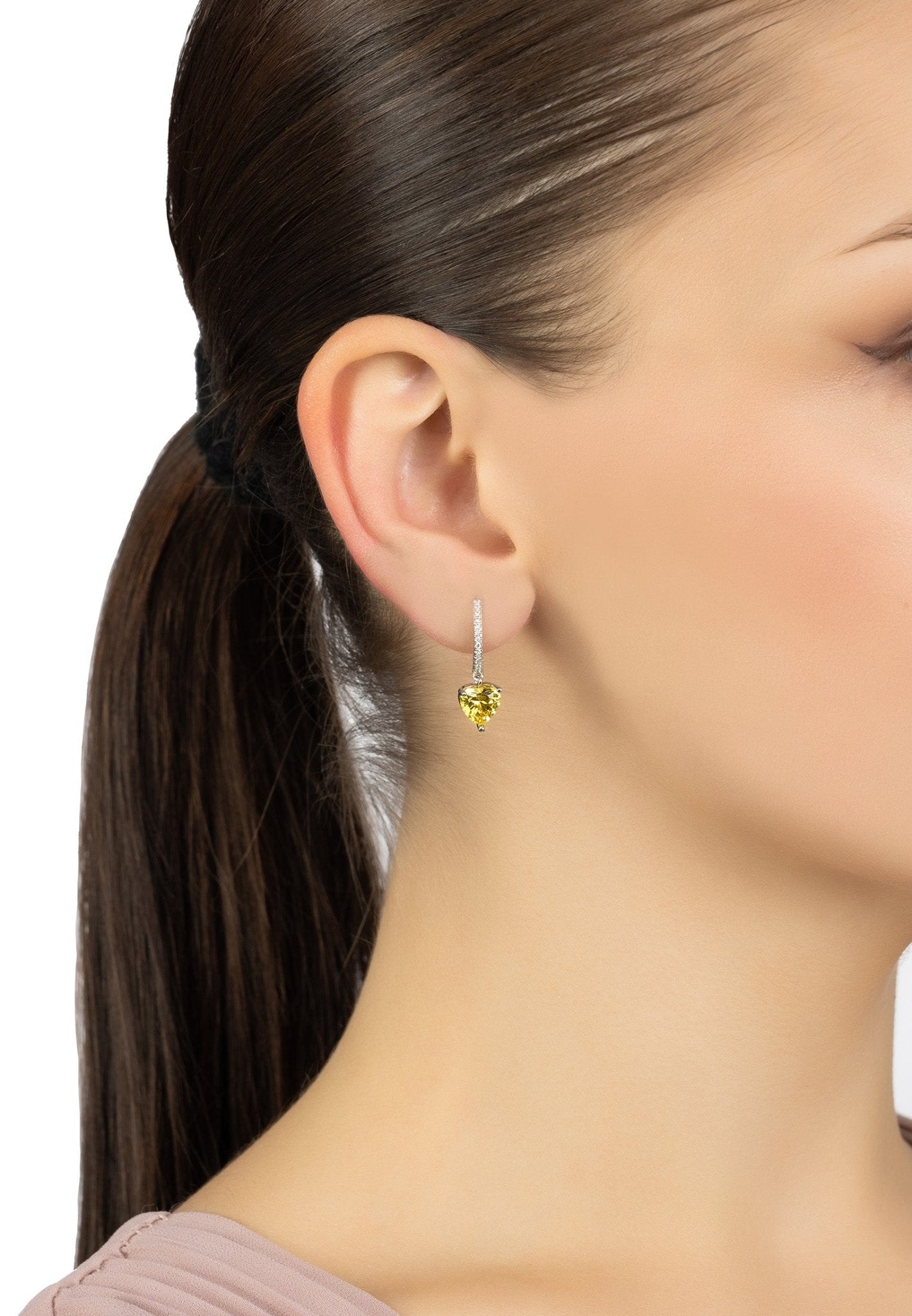 Heart Huggie Hoop Earrings Silver Citrine - LATELITA Earrings