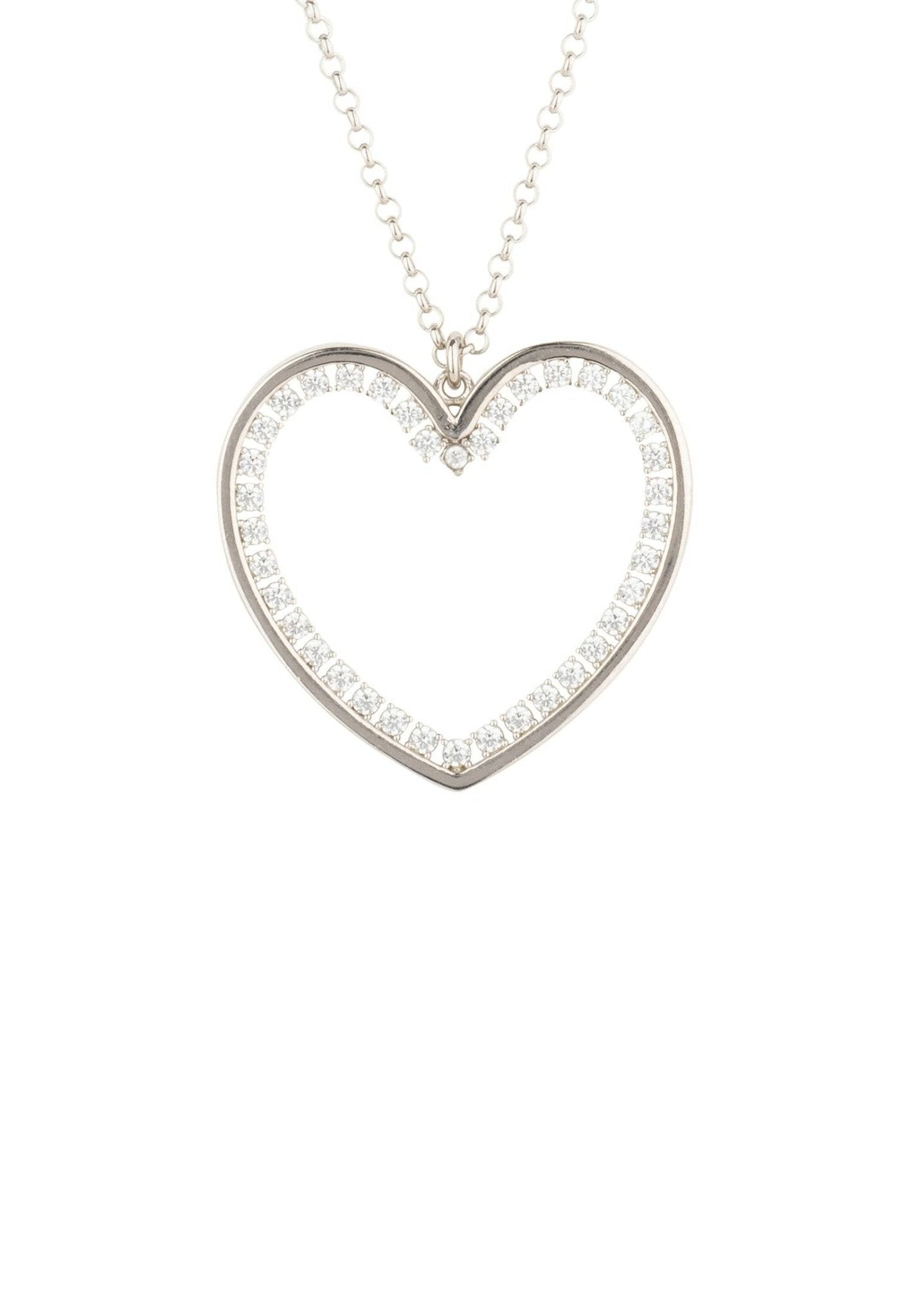 Heart Large Pendant Drop Necklace Silver - LATELITA Necklaces
