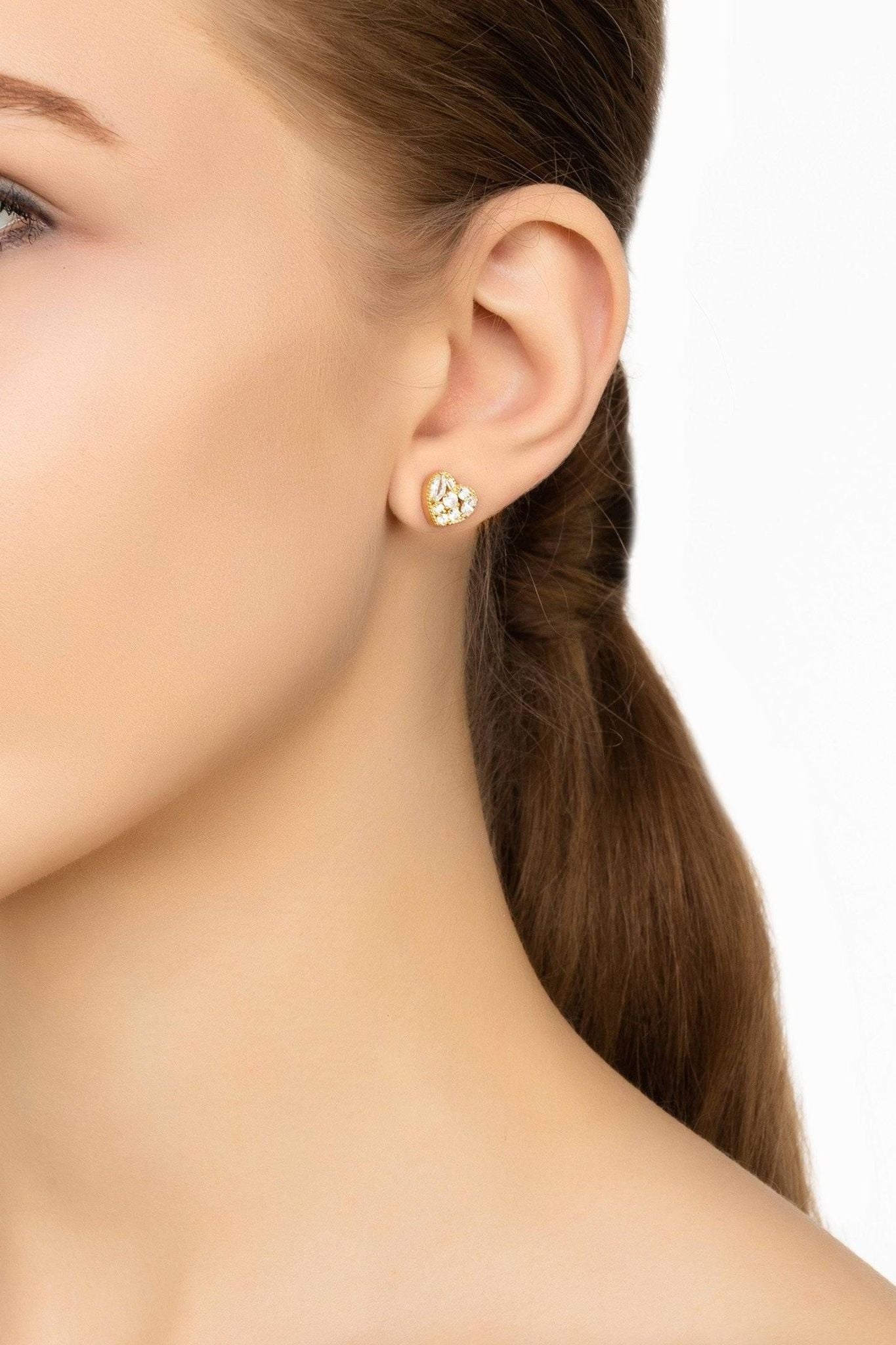 Heart Sparkling Stud Earrings Gold - LATELITA Earrings