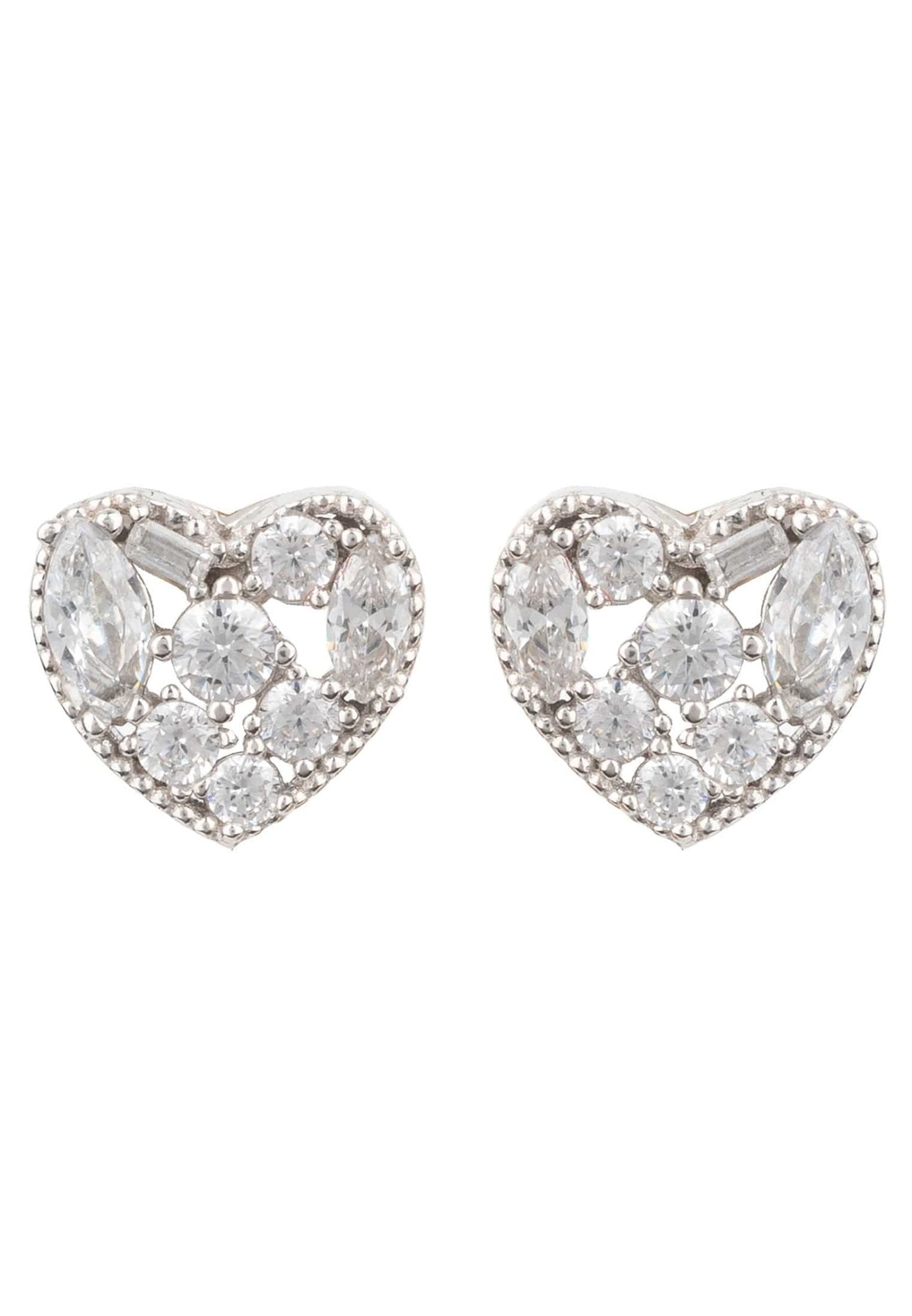 Heart Sparkling Stud Earrings Silver - LATELITA Earrings