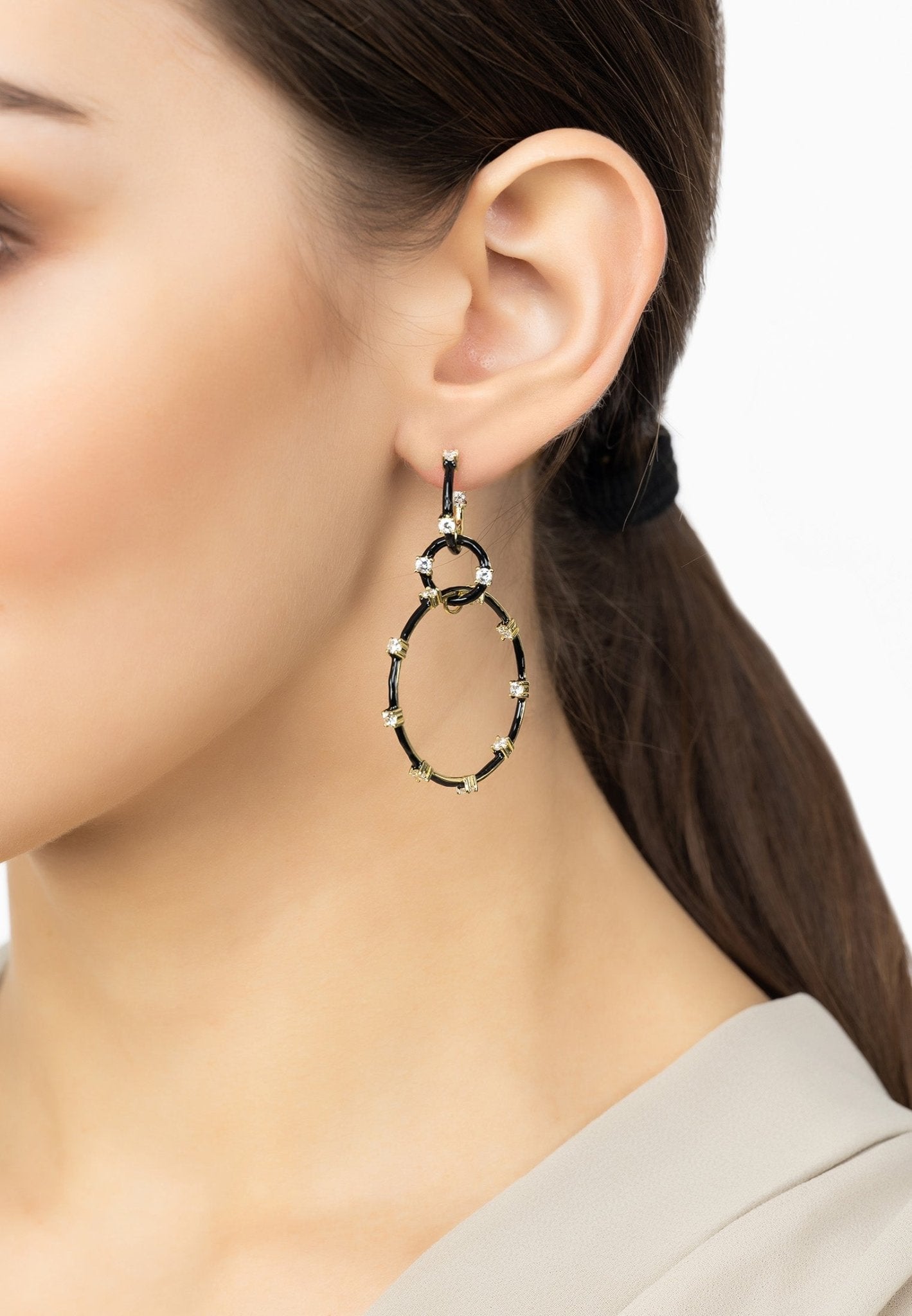 Helix Black Enamel Hoop Earrings Gold - LATELITA Earrings