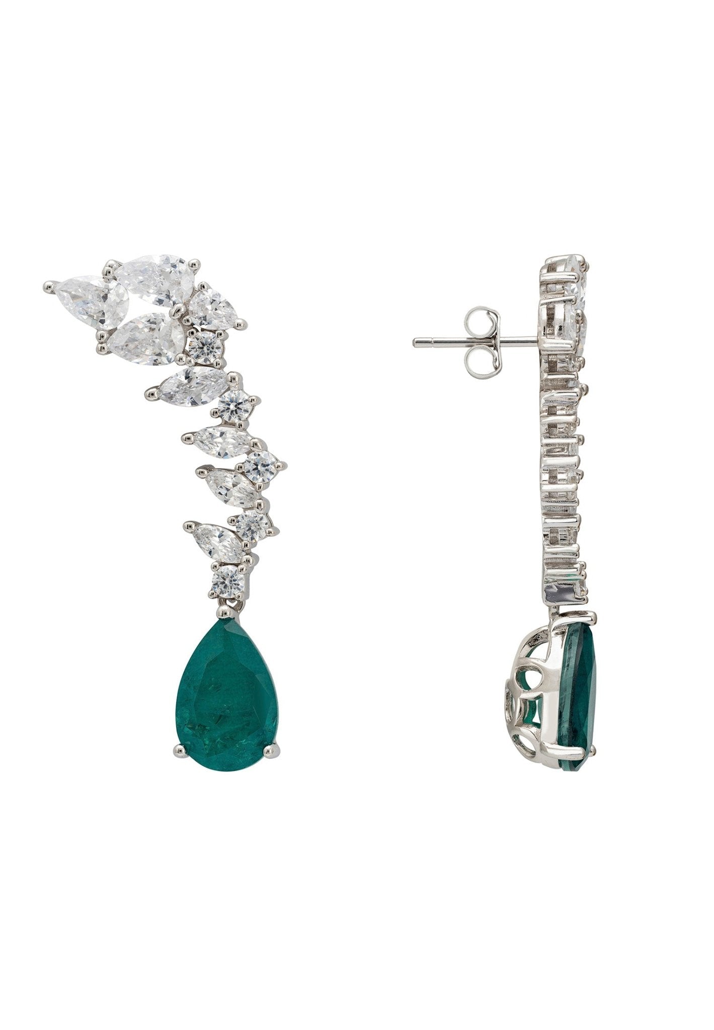 Henriette Teardrop Earrings Emerald Silver - LATELITA Earrings