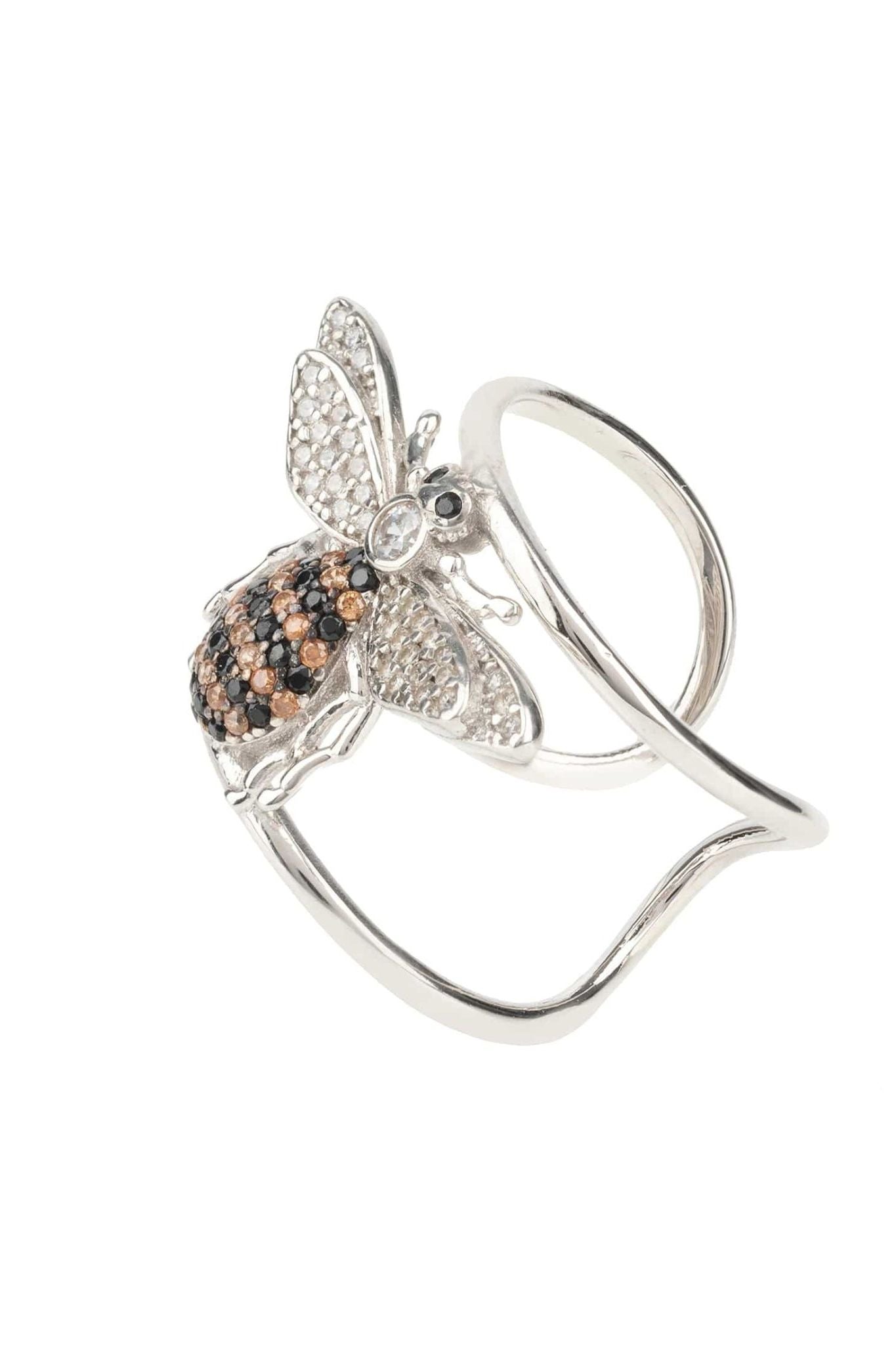 Honey Bee Cocktail Ring Adjustable Silver - LATELITA Rings
