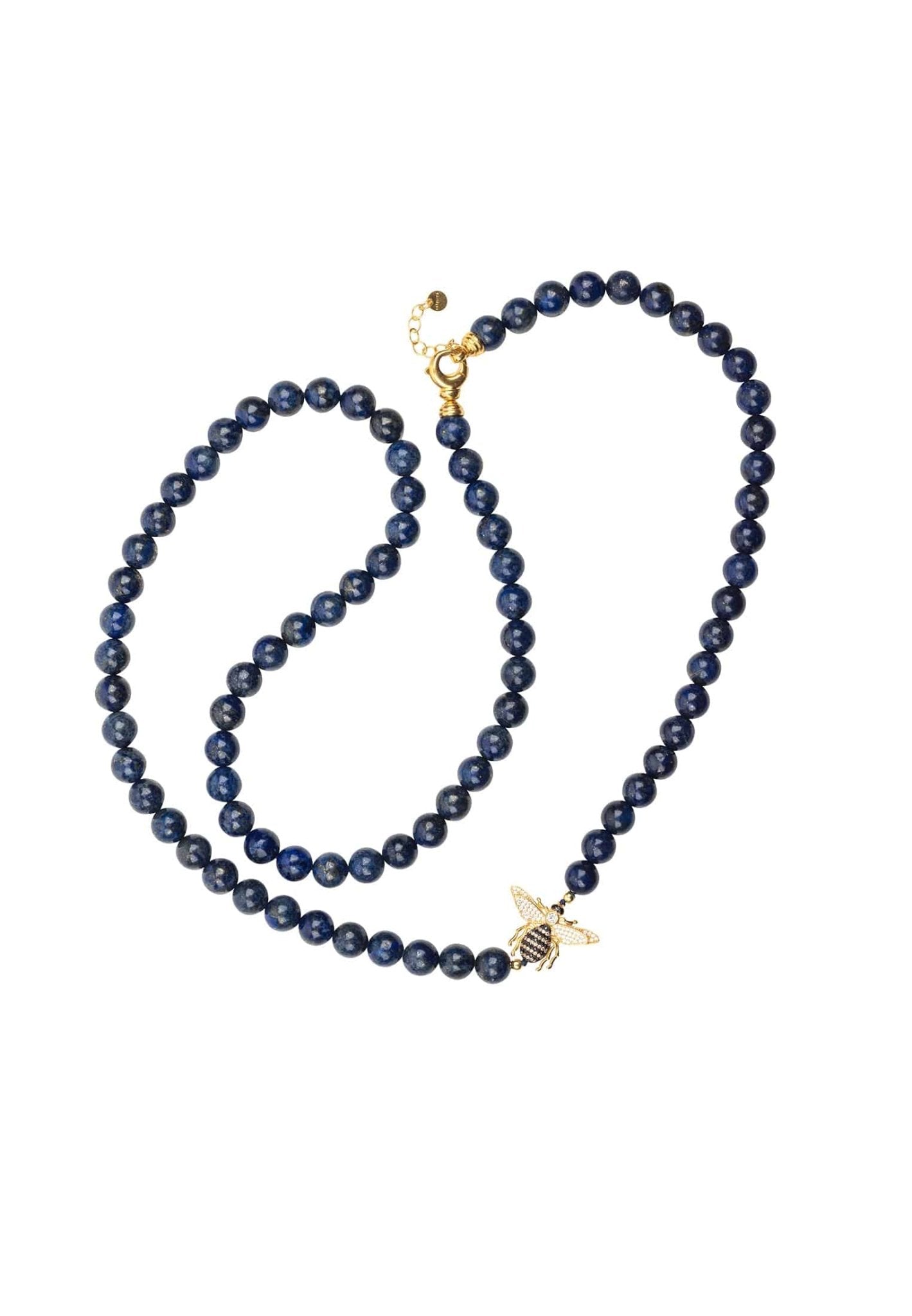 Honey Bee Lapis Lazuli Gemstone Long Necklace Gold - LATELITA Necklaces