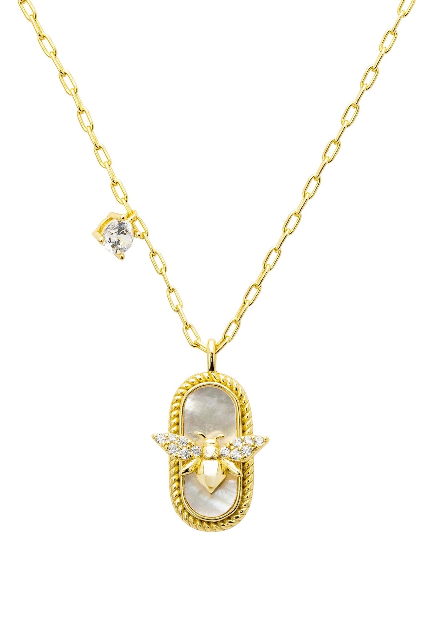 Honey Bee Mother Of Pearl Pendant Necklace Gold - LATELITA Necklaces