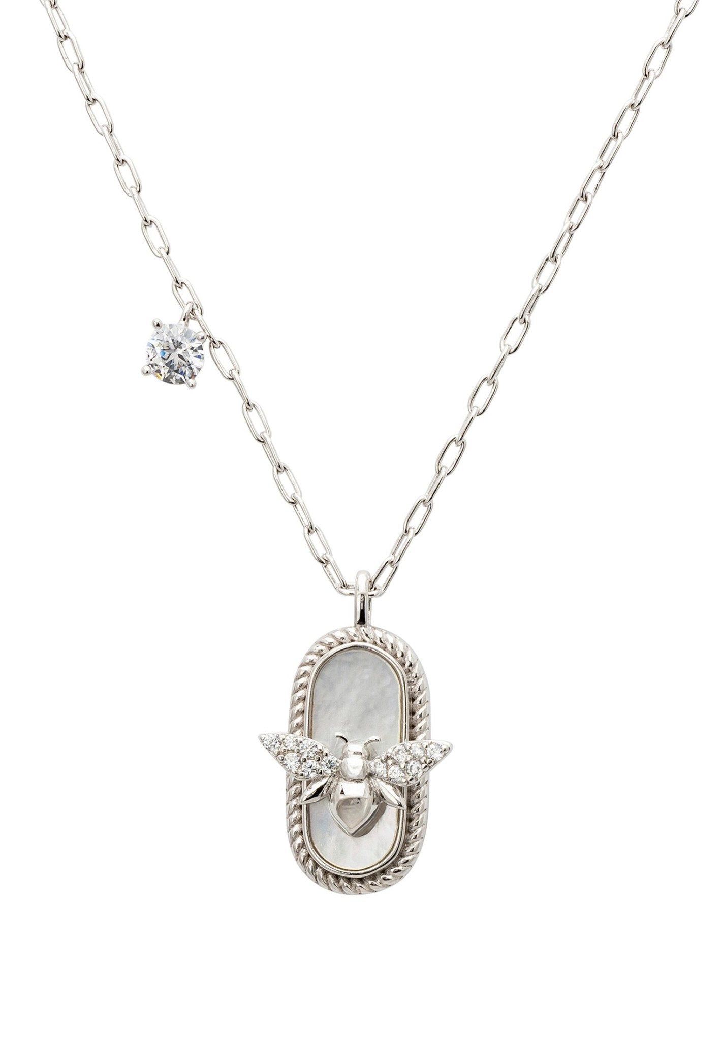 Honey Bee Mother Of Pearl Pendant Necklace Silver - LATELITA Necklaces