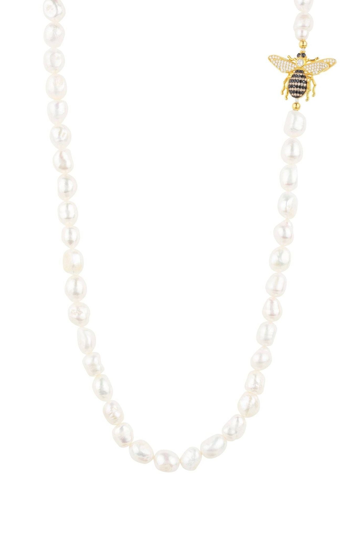 Honey Bee Pearl Gemstone Long Necklace Gold - LATELITA Necklaces