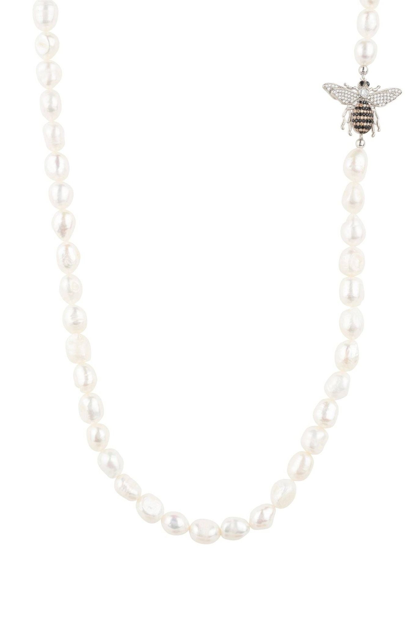 Honey Bee Pearl Gemstone Long Necklace Silver - LATELITA Necklaces