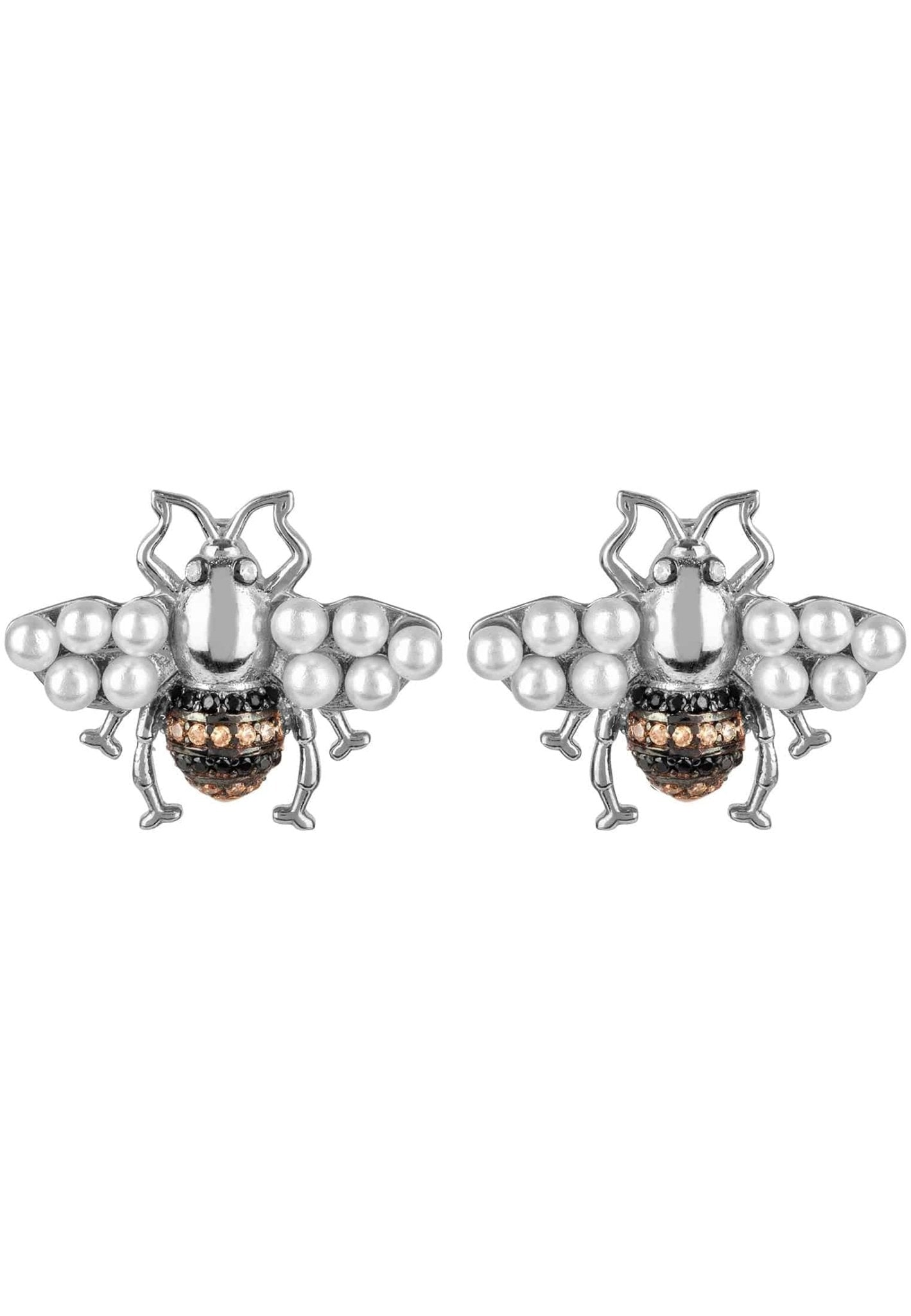 Honey Bee Pearl Stud Earrings Silver - LATELITA Earrings