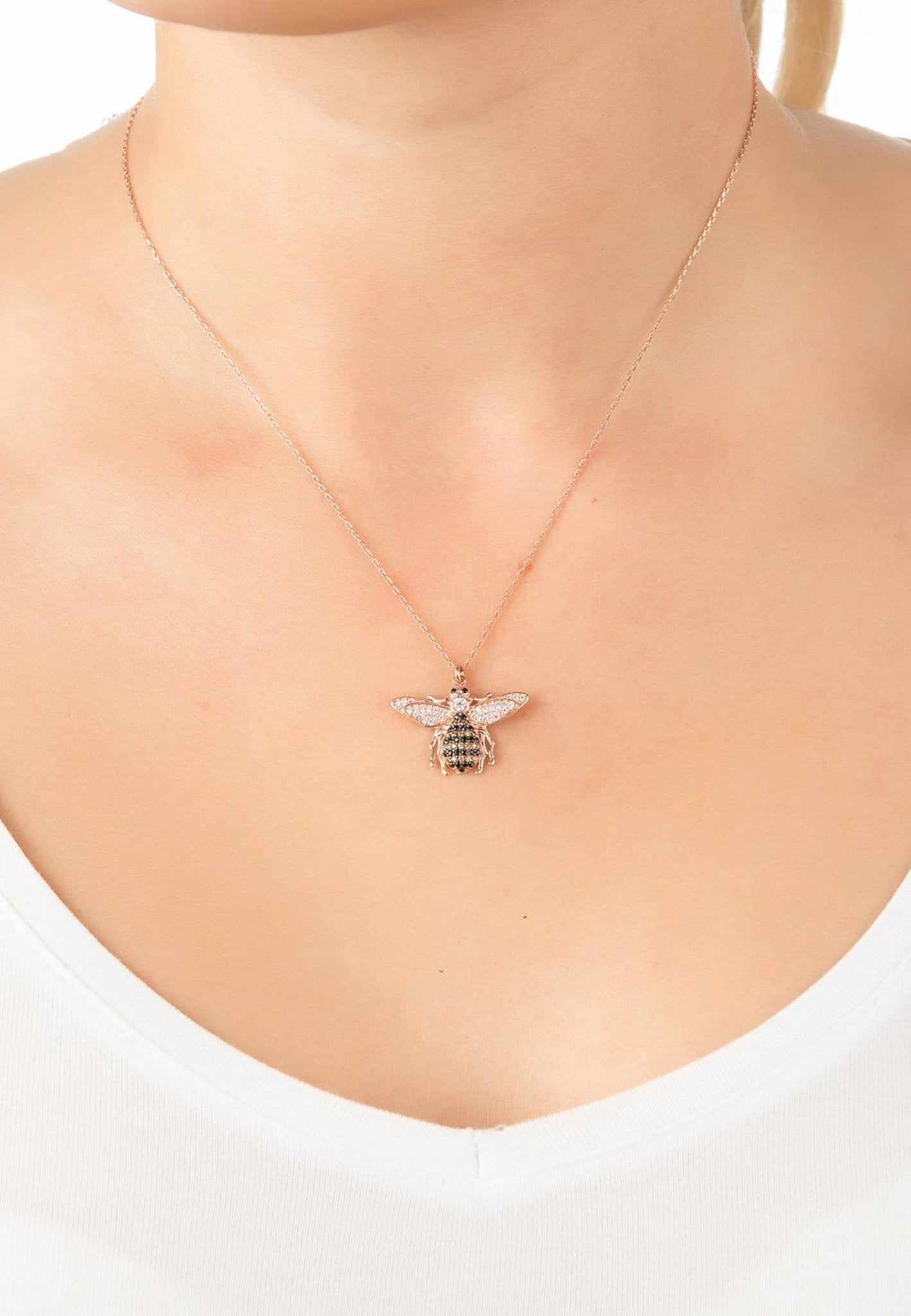 Honey Bee Pendant Necklace Silver - LATELITA Necklaces