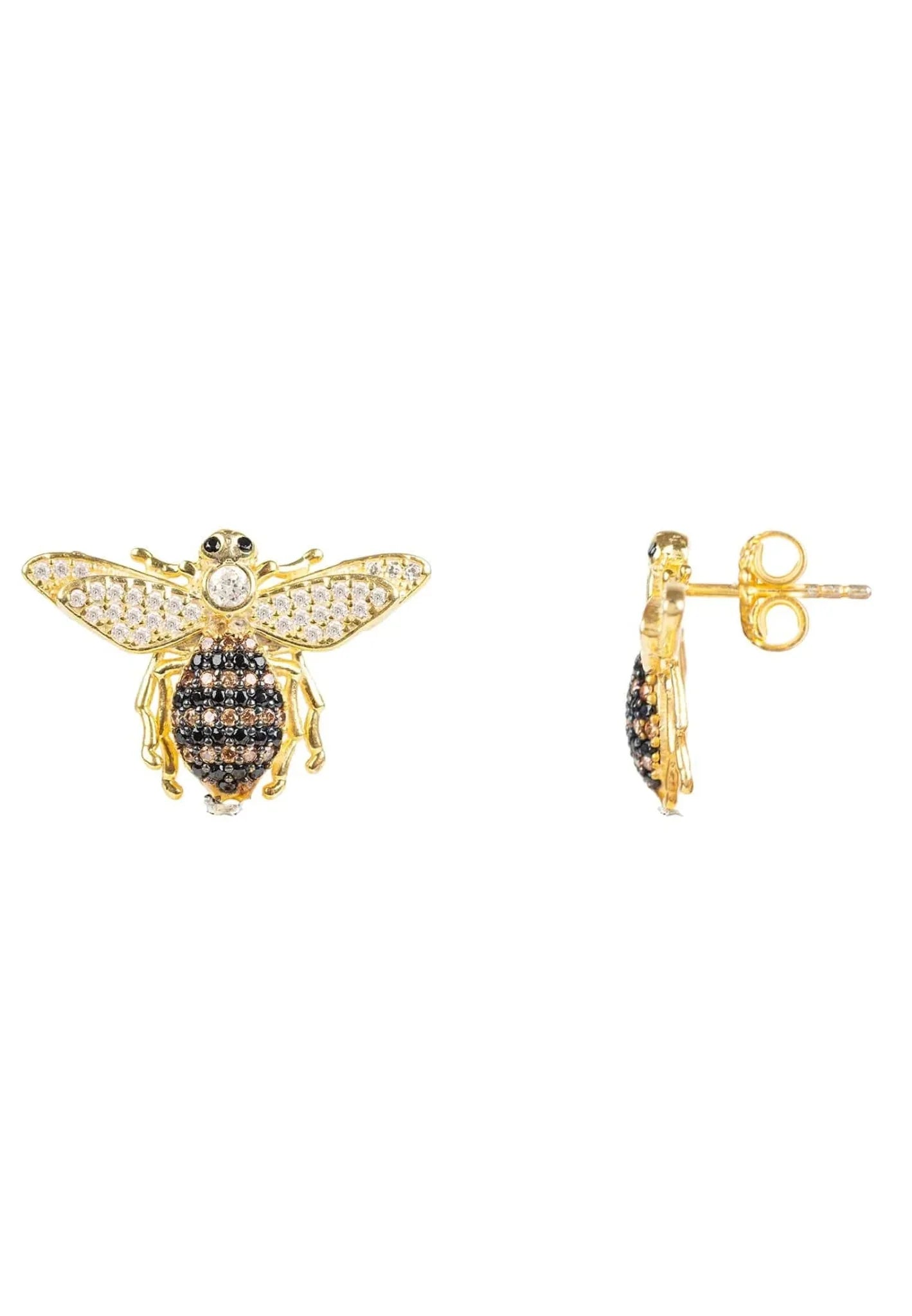 Orecchini A Forma Di Ape In Argento 925 Placcato Oro, Con Zirconi, Latelita London