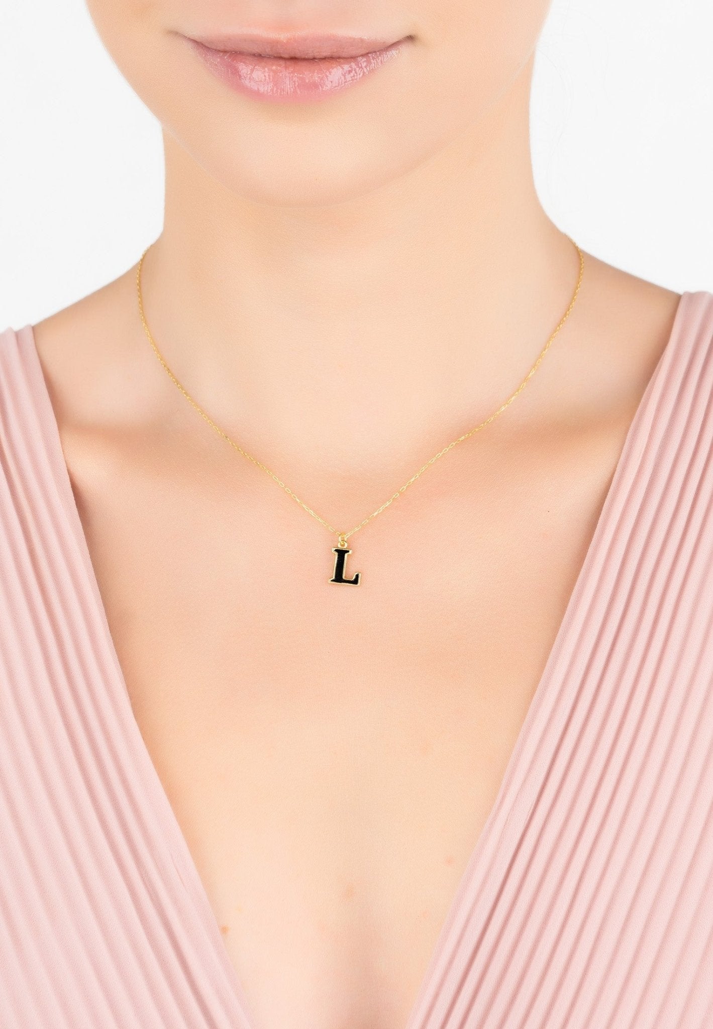 Initial Enamel Necklace Gold L - LATELITA Necklaces