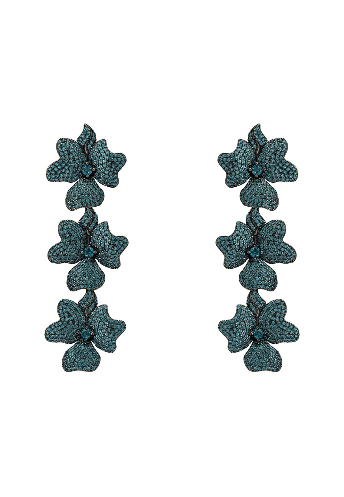 Jasmine Flower Triple Drop Earrings Aqua - LATELITA Earrings