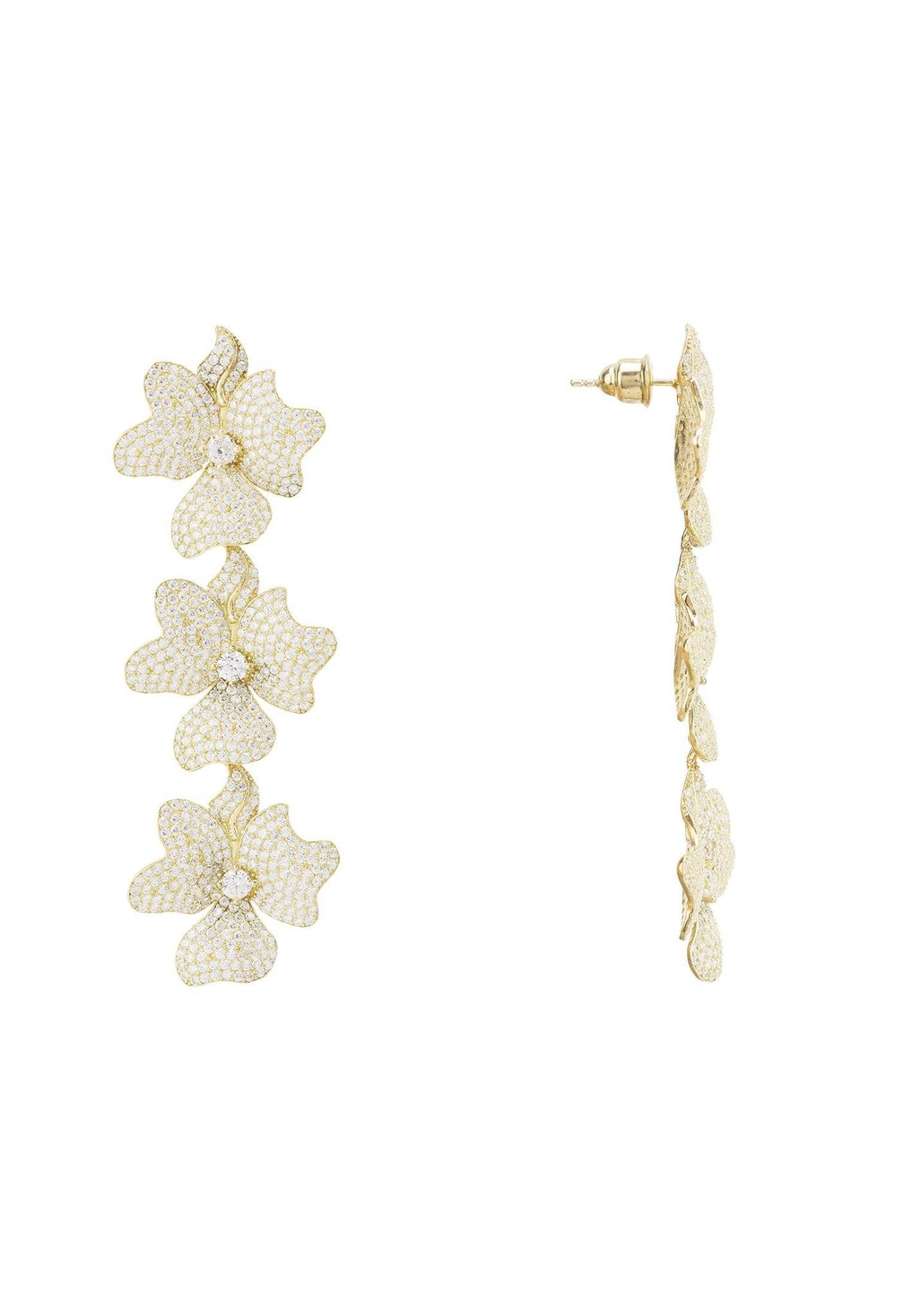 Jasmine Flower Triple Drop Earrings Gold - LATELITA Earrings