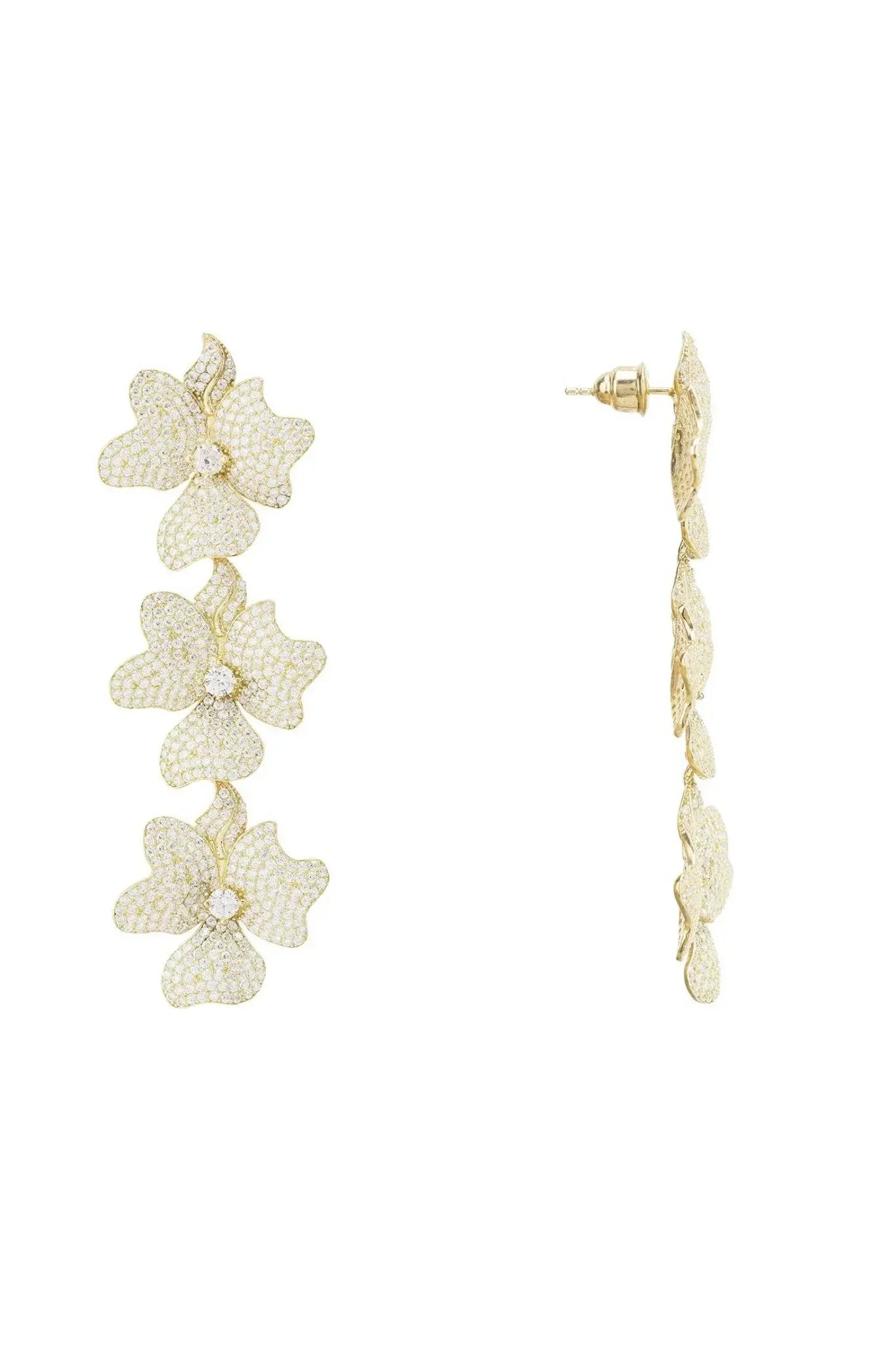 Jasmine Flower Triple Drop Earrings Gold - LATELITA Earrings