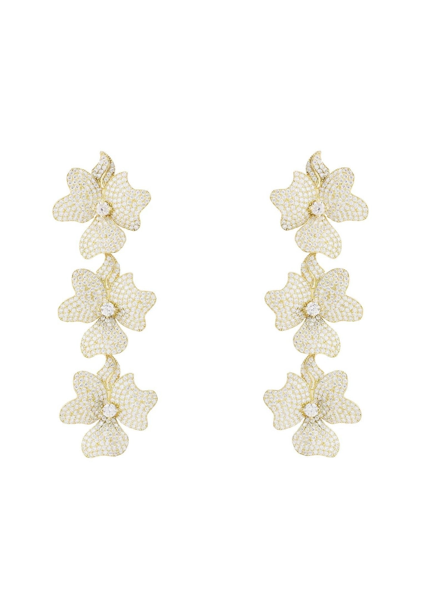 Jasmine Flower Triple Drop Earrings Gold - LATELITA Earrings