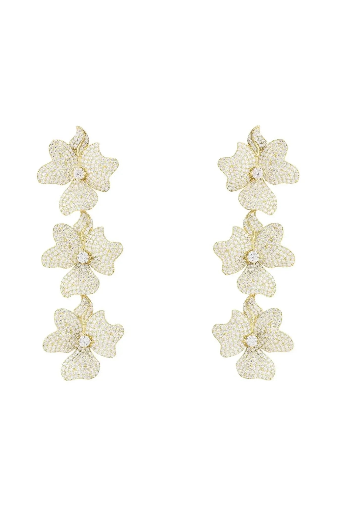 Jasmine Flower Triple Drop Earrings Gold - LATELITA Earrings