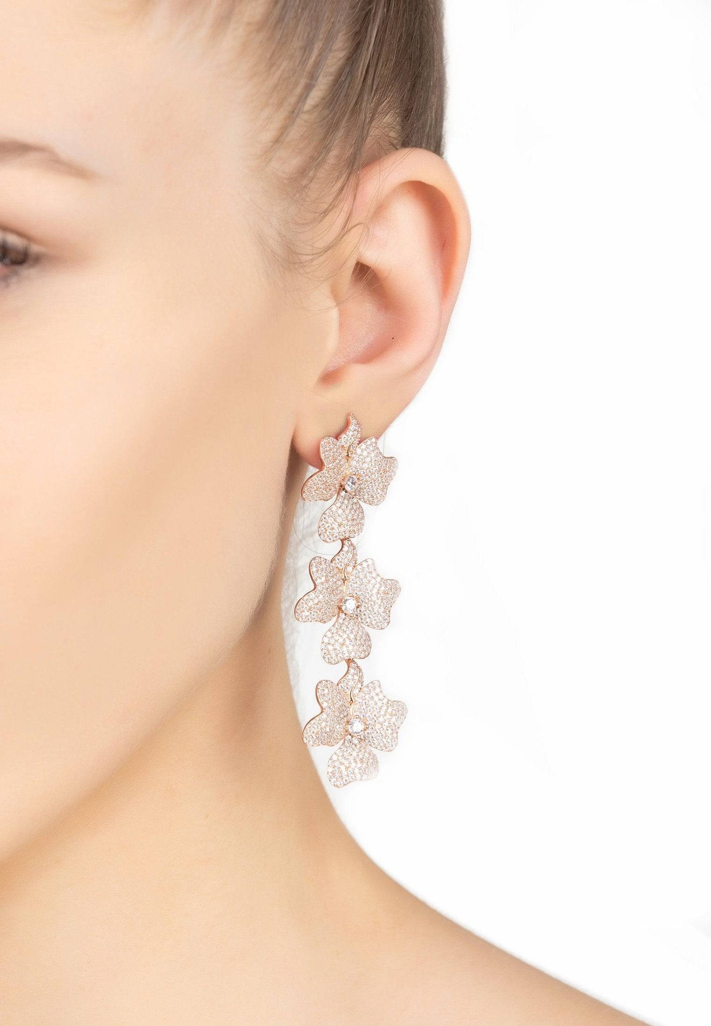 Jasmine Flower Triple Drop Earrings Rosegold - LATELITA Earrings
