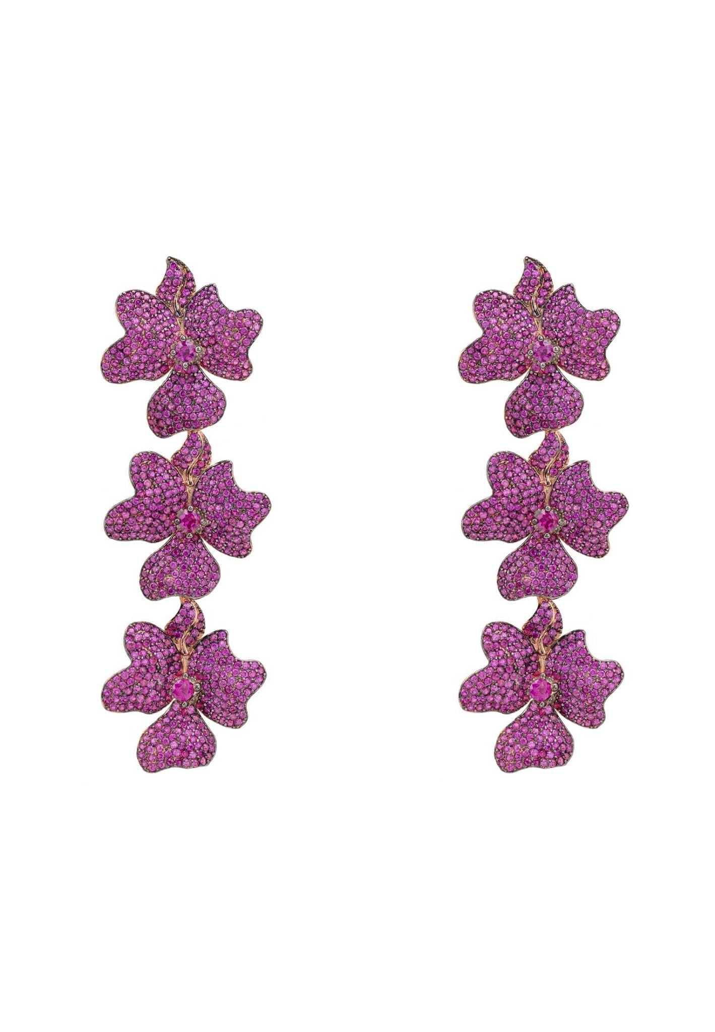 Jasmine Flower Triple Drop Earrings Rosegold Ruby - LATELITA Earrings