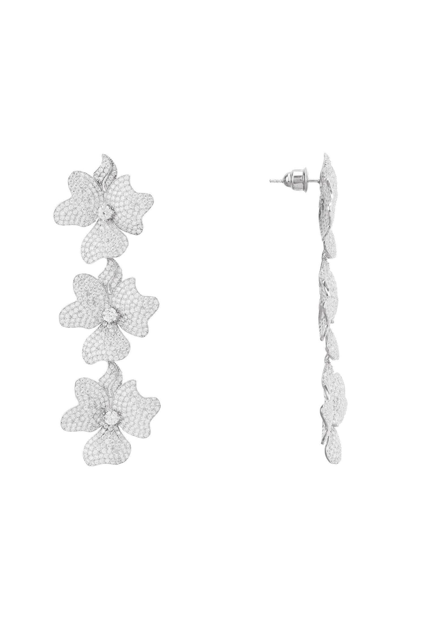 Jasmine Flower Triple Drop Earrings Silver - LATELITA Earrings