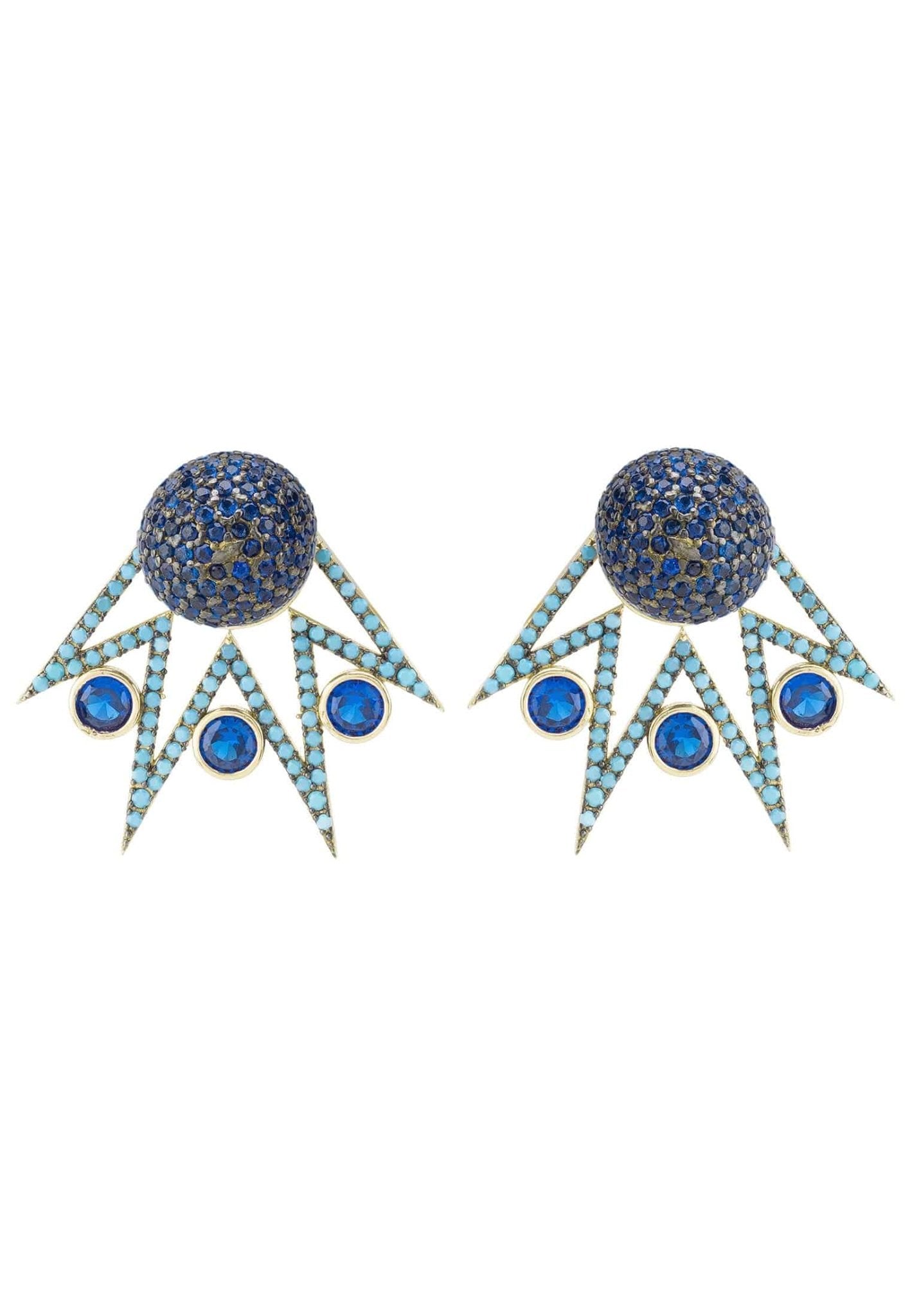 Jester Ear Jacket Convertible Earrings Blue Gold - LATELITA Earrings