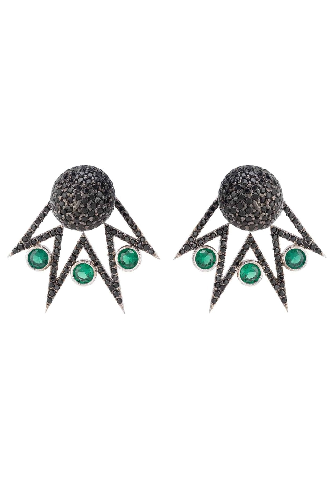Jester Ear Jacket Convertible Earrings Green Black Silver - LATELITA Earrings