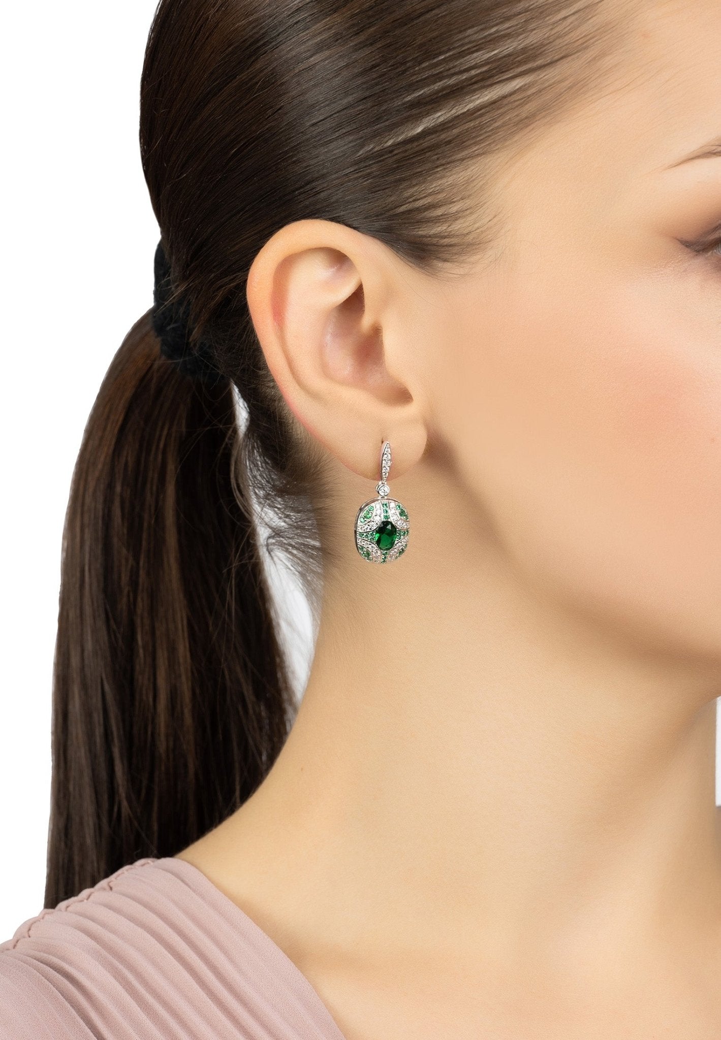 Kensington Drop Earrings Emerald Silver - LATELITA