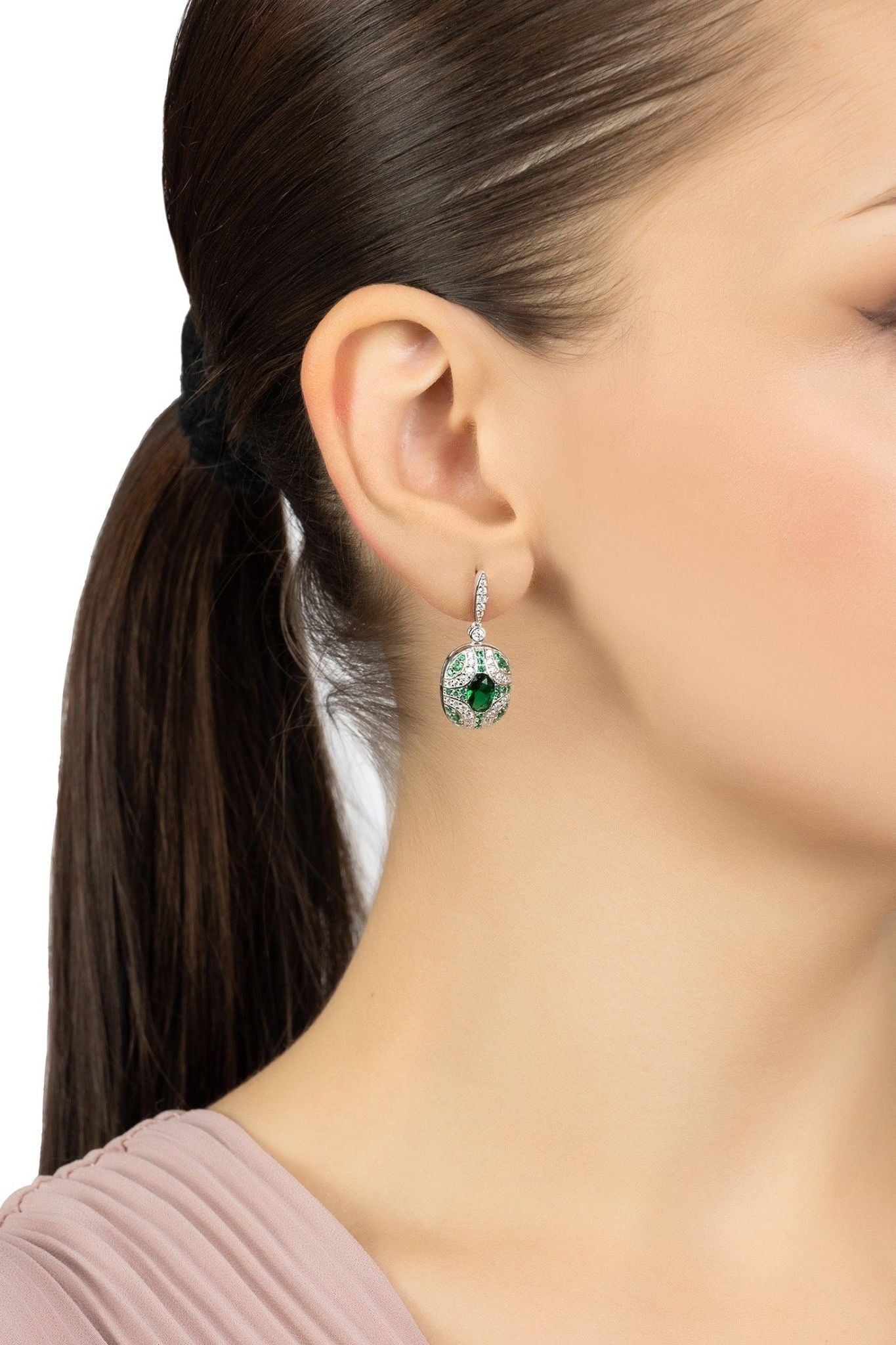 Kensington Drop Earrings Emerald Silver - LATELITA