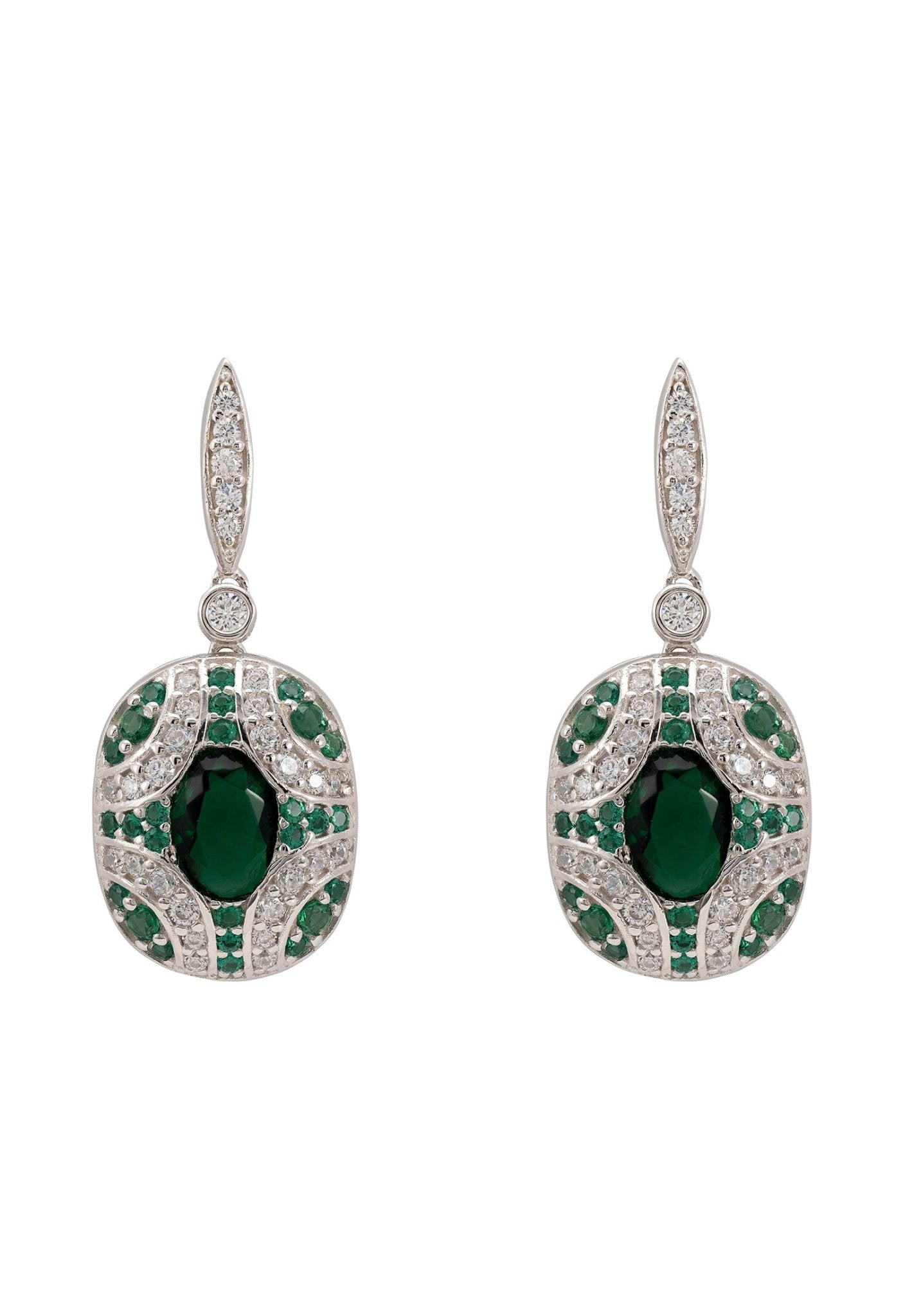 Kensington Drop Earrings Emerald Silver - LATELITA