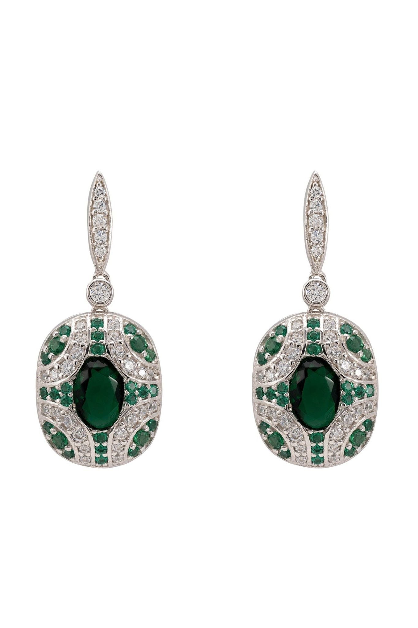 Kensington Drop Earrings Emerald Silver - LATELITA