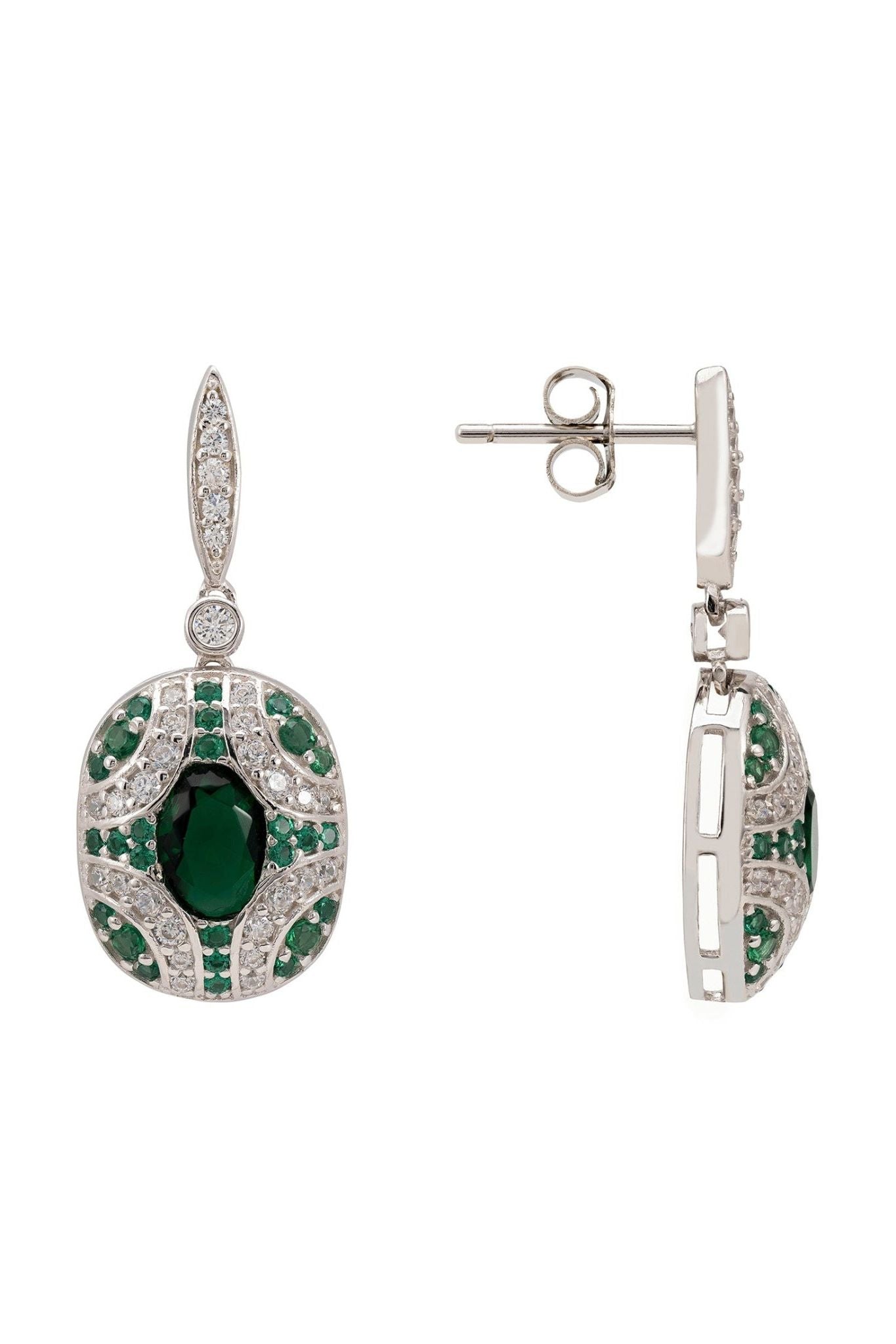 Kensington Drop Earrings Emerald Silver - LATELITA