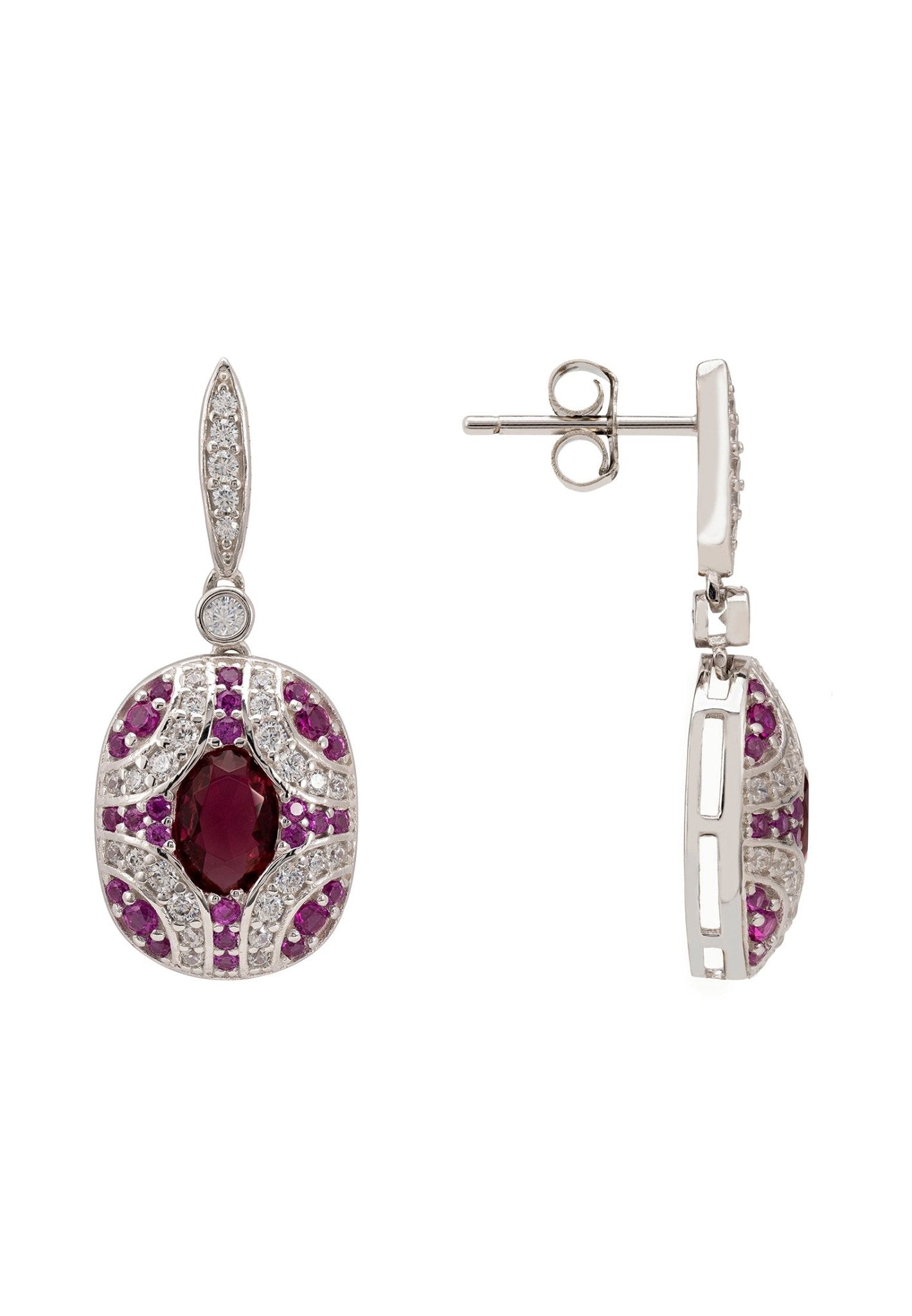 Kensington Drop Earrings Ruby Silver - LATELITA