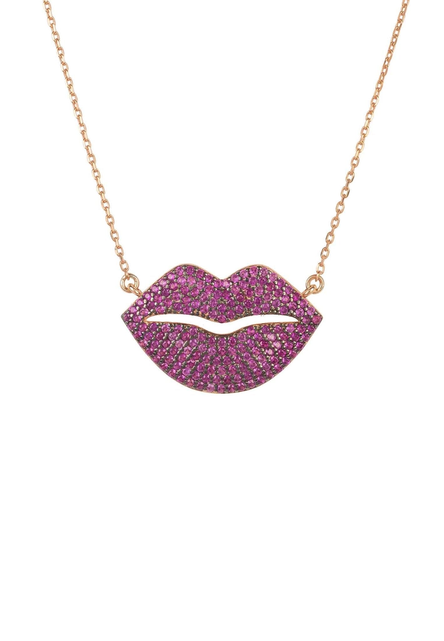Kiss Me Lips Pendant Necklace Rose Gold - LATELITA Necklaces