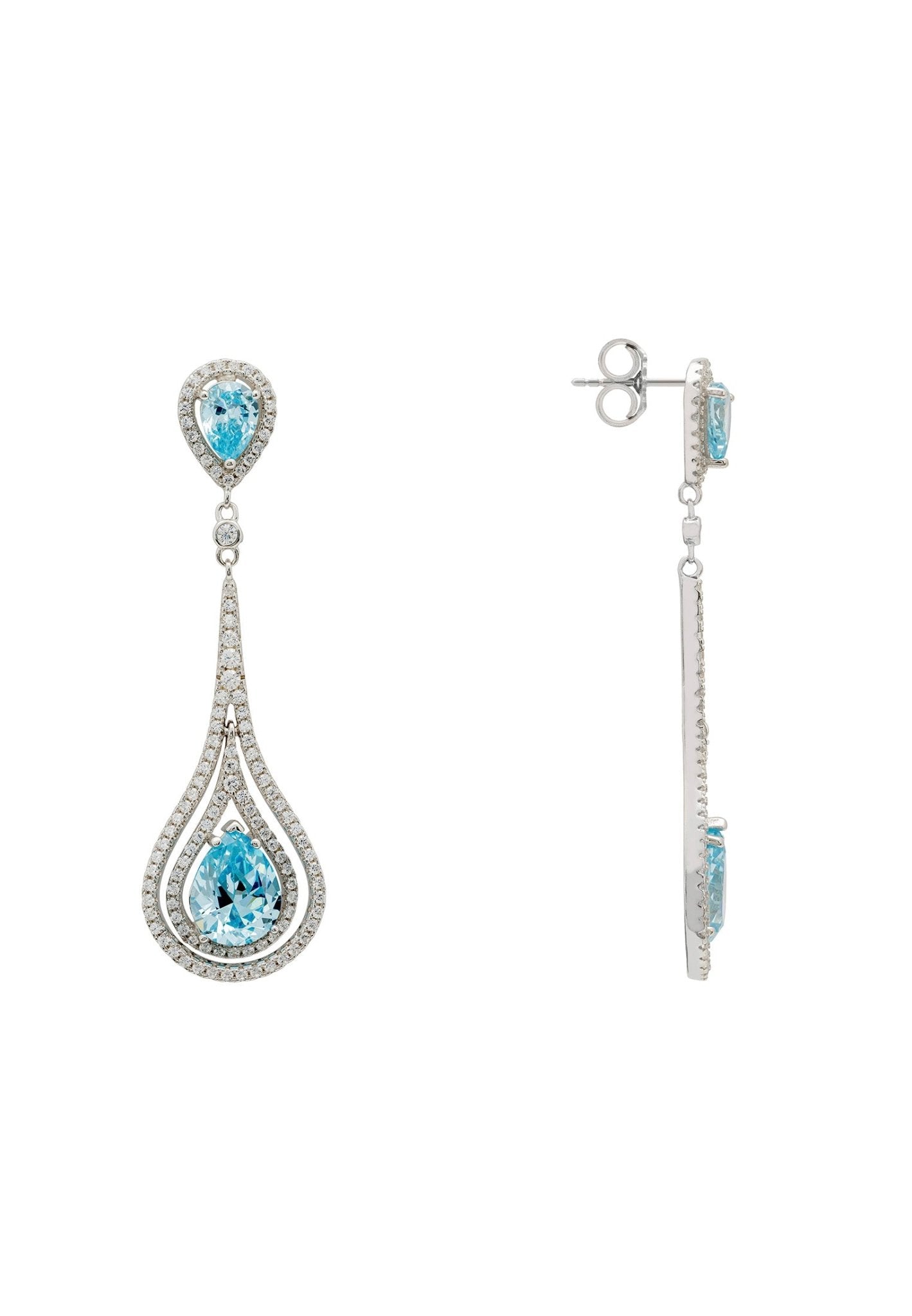Lady Jane Pendulum Drop Earrings Silver Blue Topaz - LATELITA Earrings