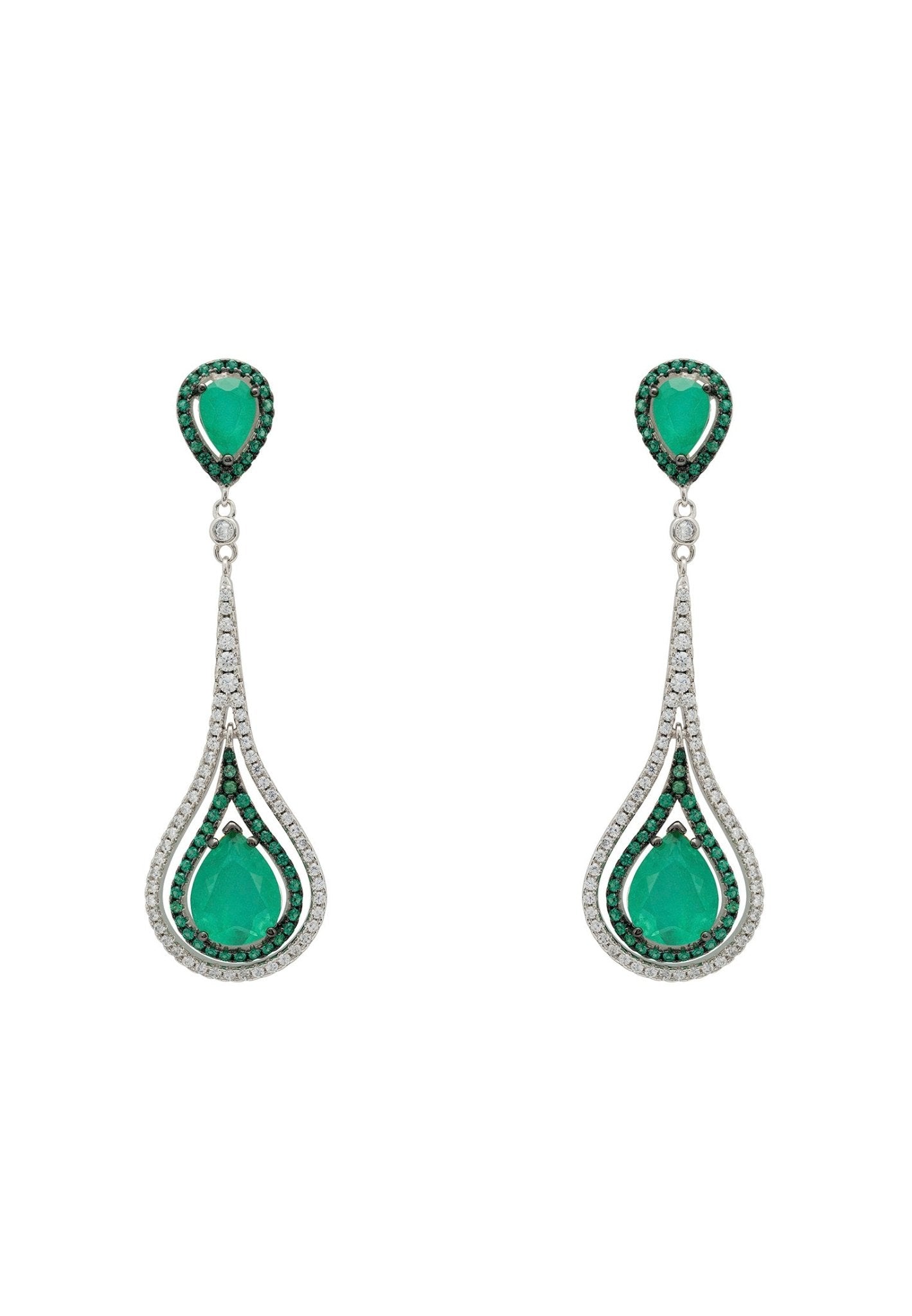 Lady Jane Pendulum Drop Earrings Silver Colombian Emerald - LATELITA Earrings
