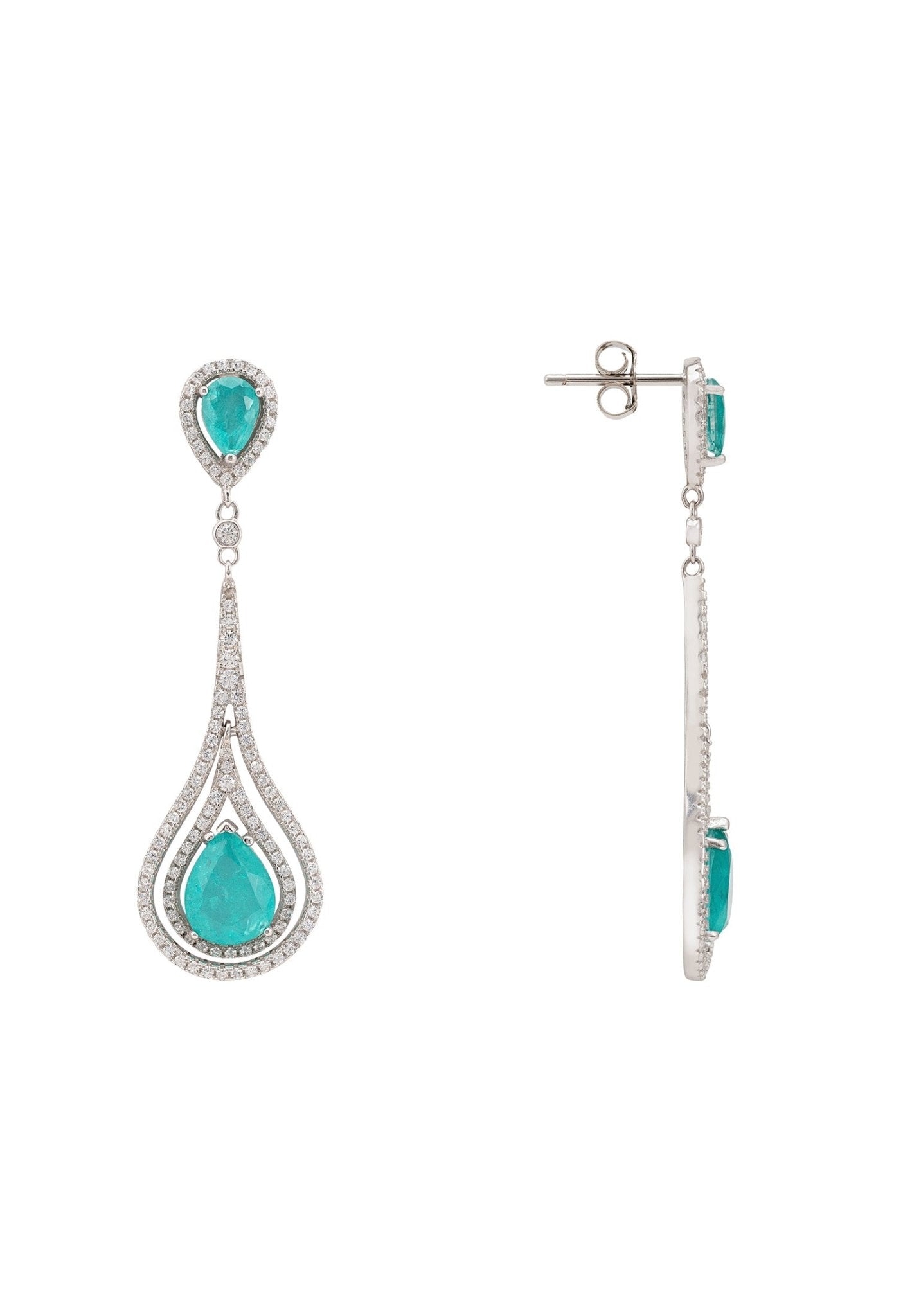 Lady Jane Pendulum Drop Earrings Silver Paraiba Tourmaline - LATELITA Earrings