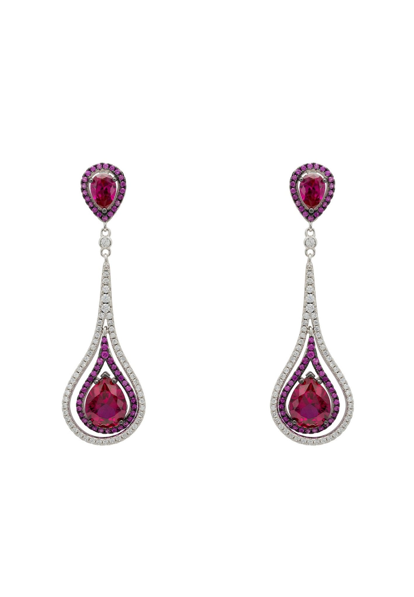 Lady Jane Pendulum Drop Earrings Silver Ruby - LATELITA Earrings