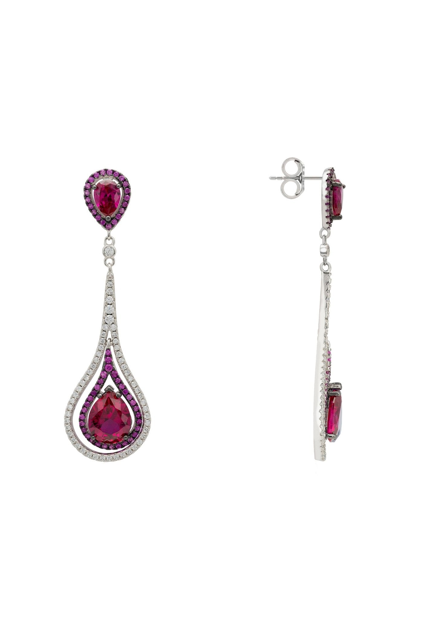 Lady Jane Pendulum Drop Earrings Silver Ruby - LATELITA Earrings