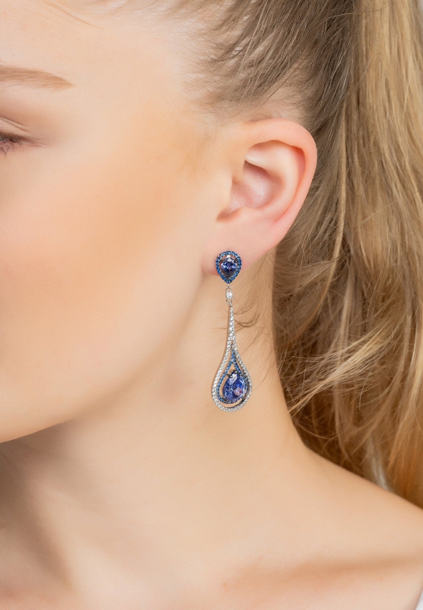 Lady Jane Pendulum Drop Earrings Silver Tanzanite - LATELITA Earrings