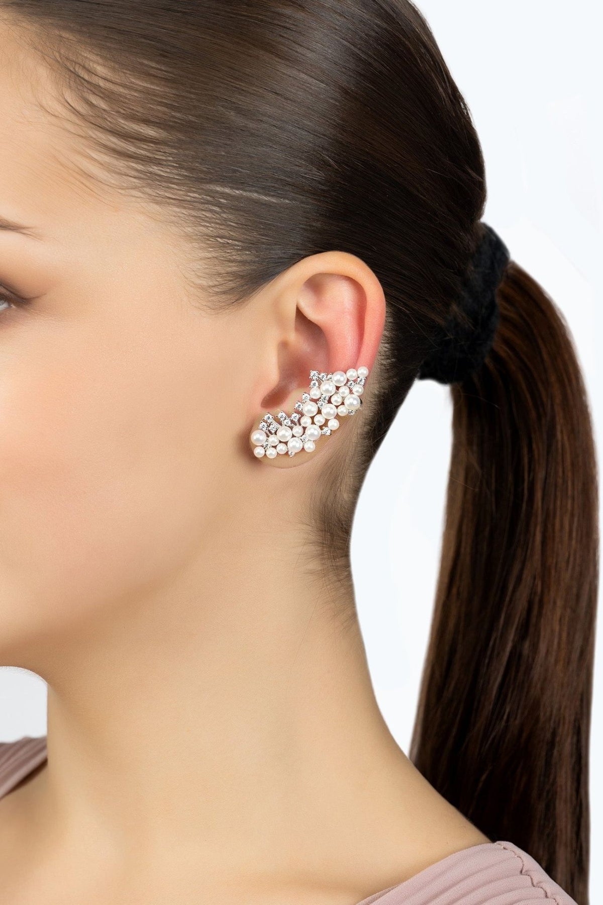 Lambeth Pearl Ear Climber Left Ear Silver - LATELITA Earrings