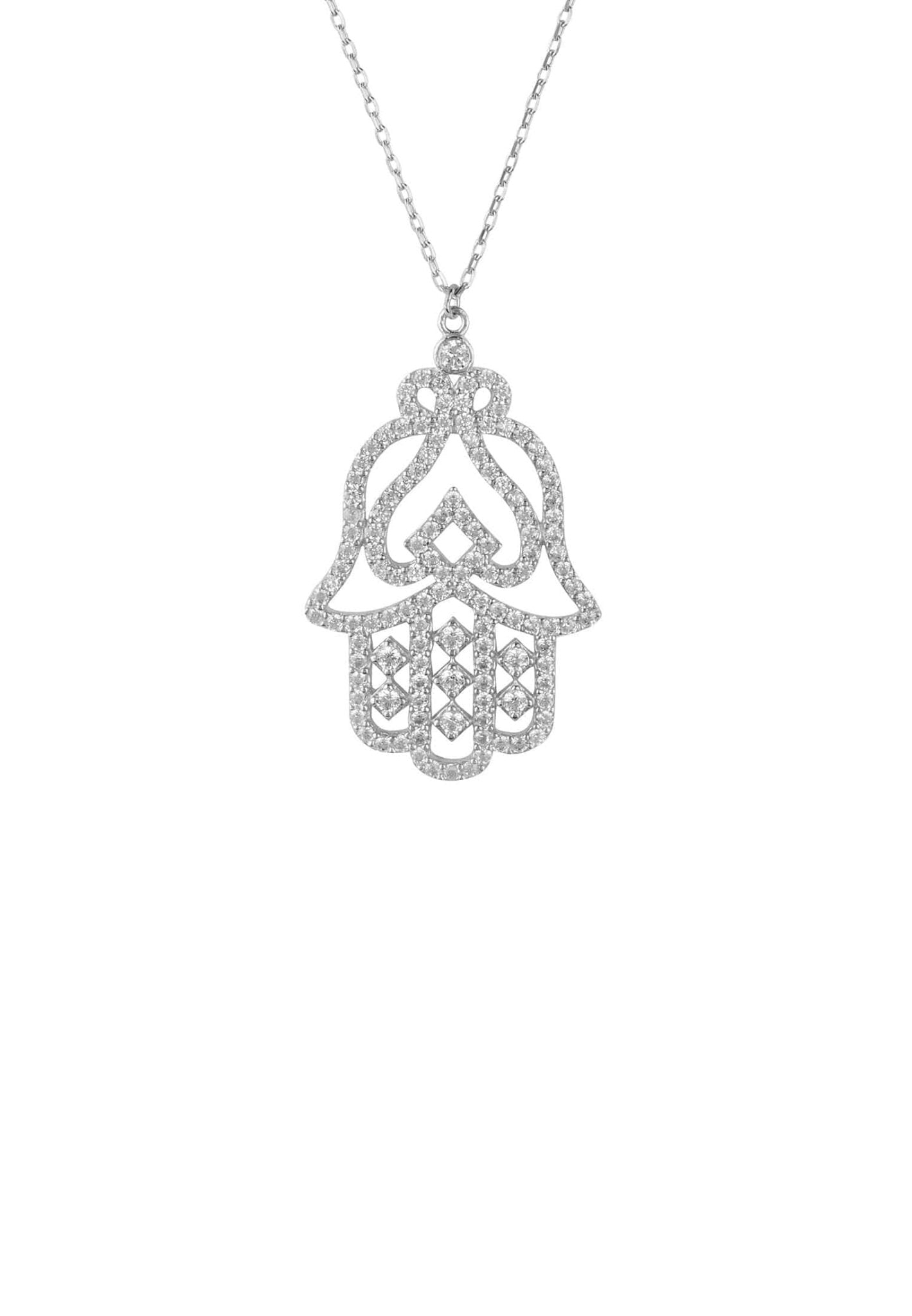 Large Hand Of Fatima Filigree Hamsa Necklace Silver - LATELITA Necklaces