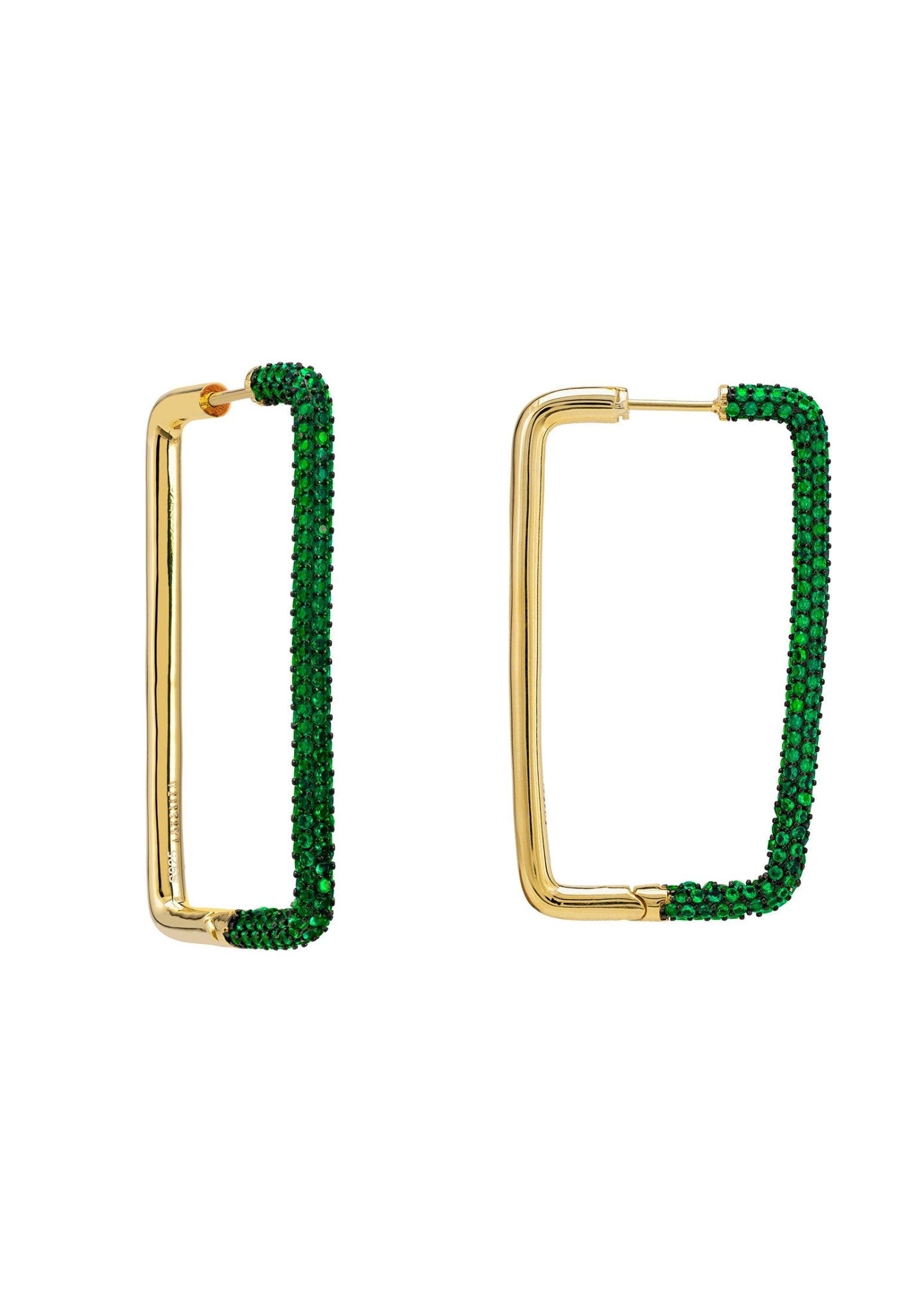 Large Link Hoop Earrings Gold Emerald Green Cz - LATELITA Earrings
