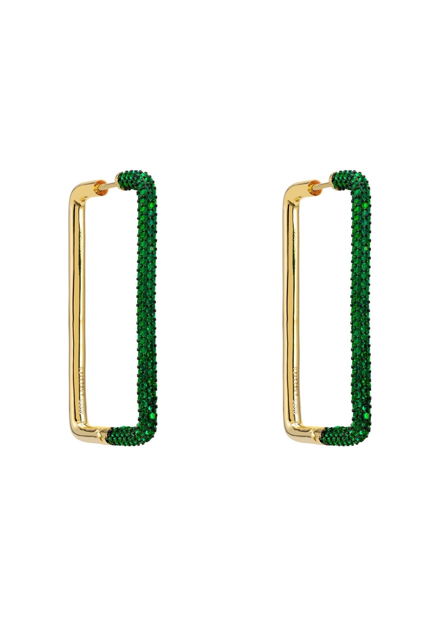 Large Link Hoop Earrings Gold Emerald Green Cz - LATELITA Earrings
