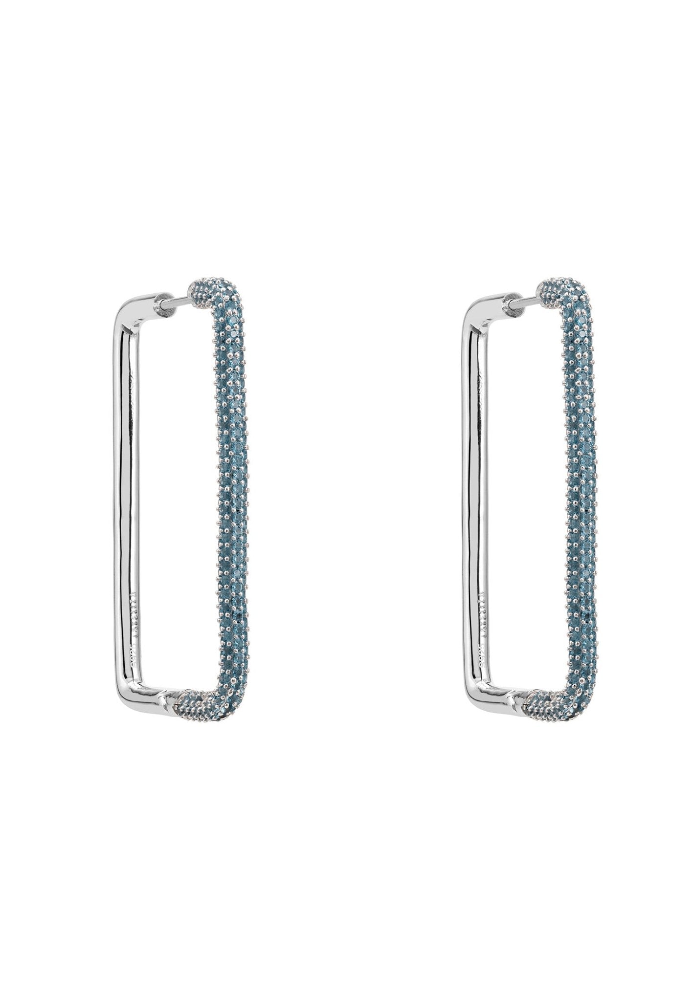Large Link Hoop Earrings Silver Aqua Cz - LATELITA Earrings