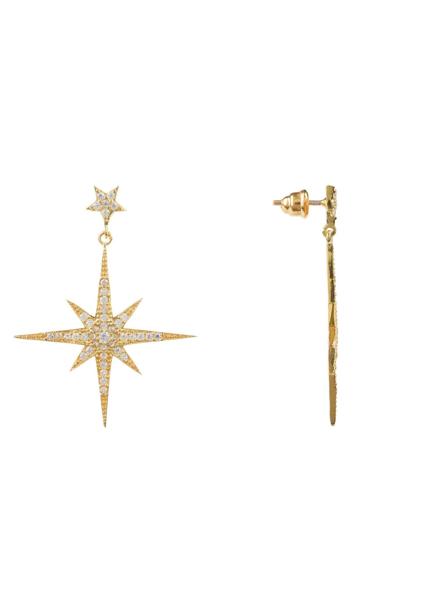 Large Star Burst Drop Earrings Gold - LATELITA Earrings