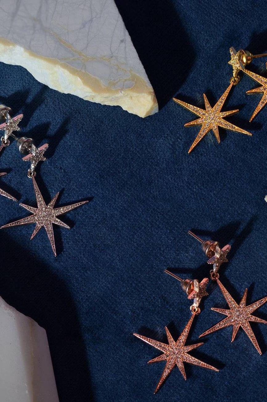 Large Star Burst Drop Earrings Silver - LATELITA Earrings