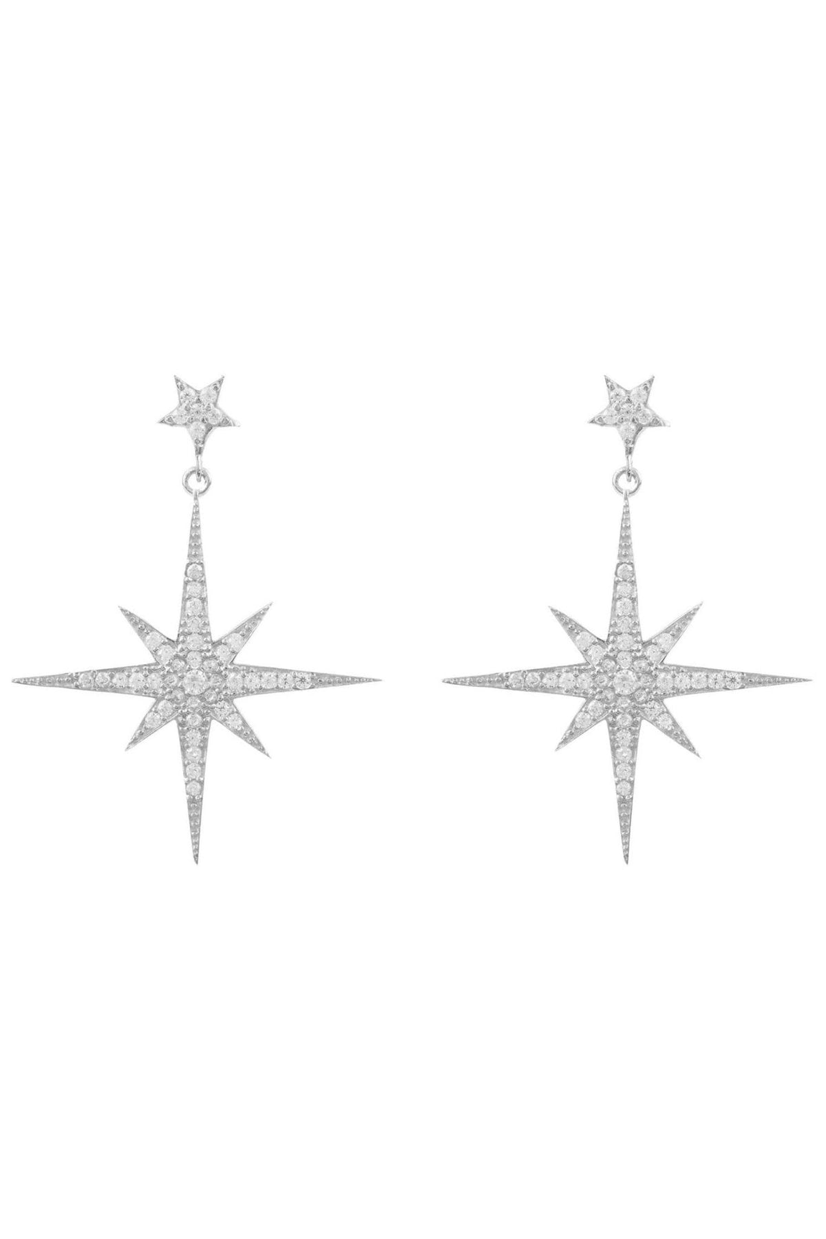 Large Star Burst Drop Earrings Silver - LATELITA Earrings
