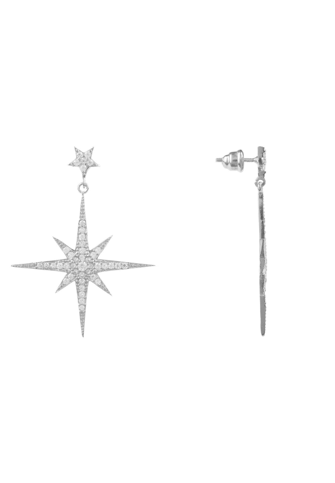 Large Star Burst Drop Earrings Silver - LATELITA Earrings